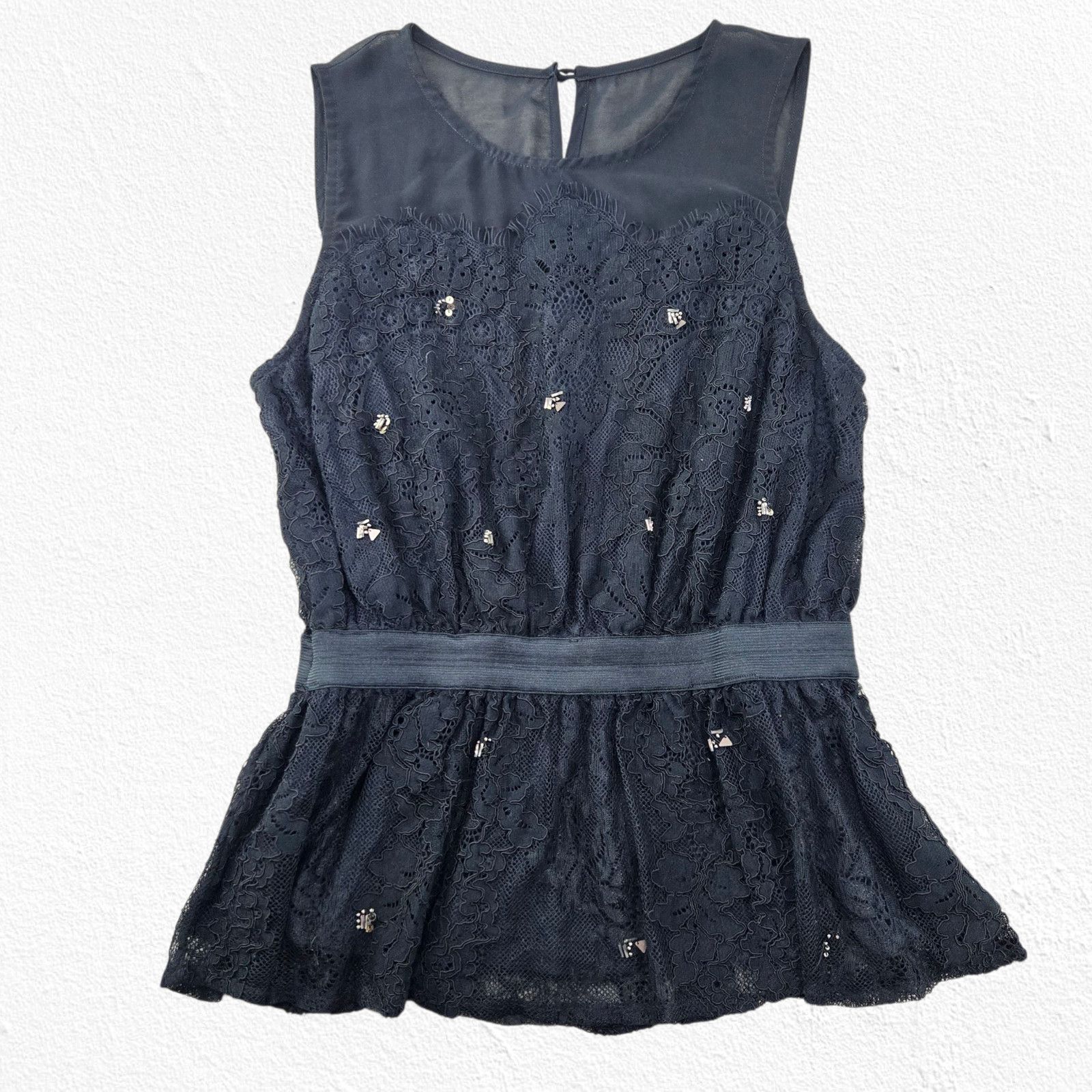Anthropologie Meadow Rue Black Lace Peplum Tank Top Size Medium Size M / US 6-8 / IT 42-44 - 2 Thumbnail