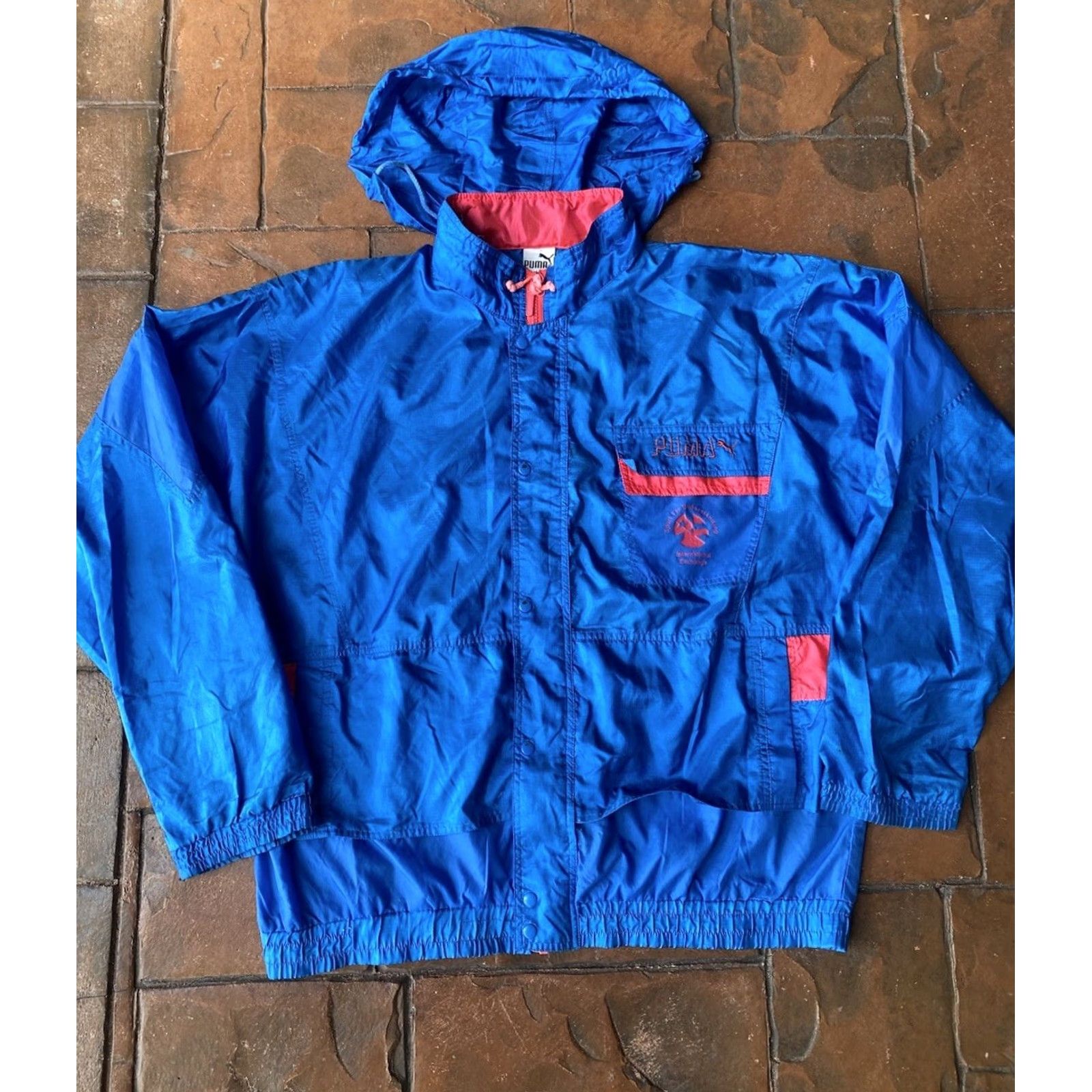 Puma VINTAGE Puma Windbreaker Jacket XL Blue Hooded Full Zip Nylon Retro Size US XL / EU 56 / 4 - 3 Thumbnail