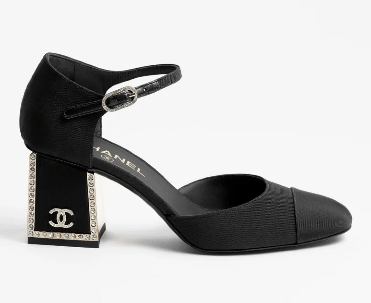 Chanel Chanel 24B Crystal Logo Gold Ankle Strap Block Heel Pump 40 Size US 10 / IT 40 - 1 Thumbnail