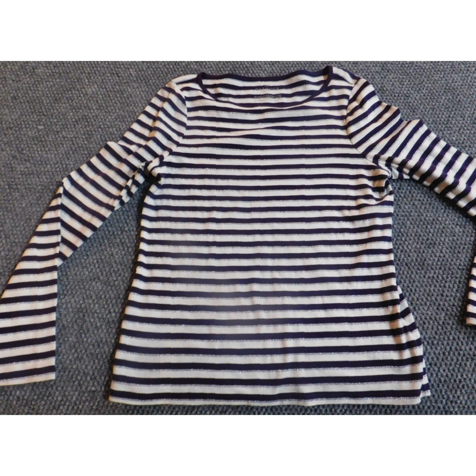 Talbots Talbots Womens Blouse PM Petites Purple Striped Pullover Crew Neck Long Sleeve Casual Rayon Button Size M / US 6-8 / IT 42-44 - 3 Thumbnail