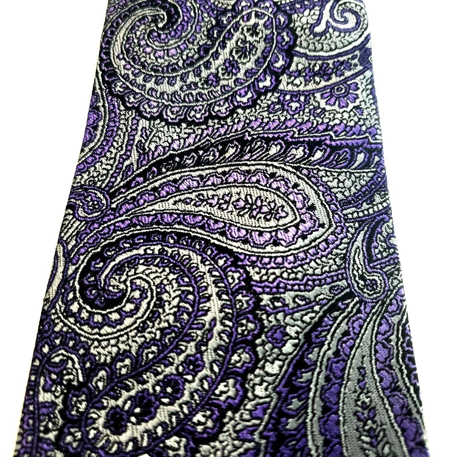 Pronto Uomo Pronto Uomo Purple Gray Paisley Woven Silk Tie Size ONE SIZE - 2 Thumbnail