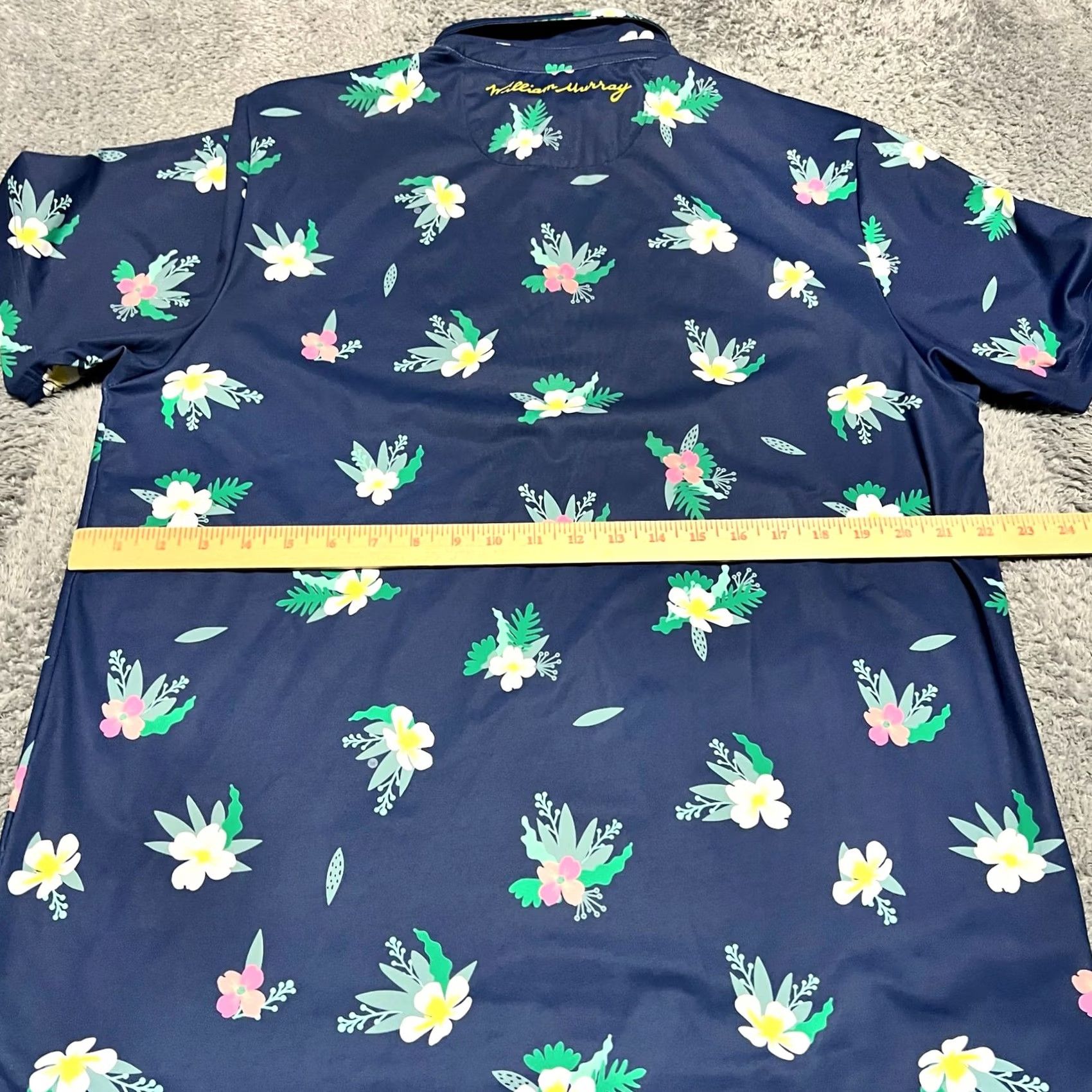 Vintage William Murray Polo Shirt Men Large Blue Performance Golf Floral All Over Print Polo Shirt (L) Mens Blue Performance Floral All Over Print Size US L / EU 52-54 / 3 - 5 Thumbnail