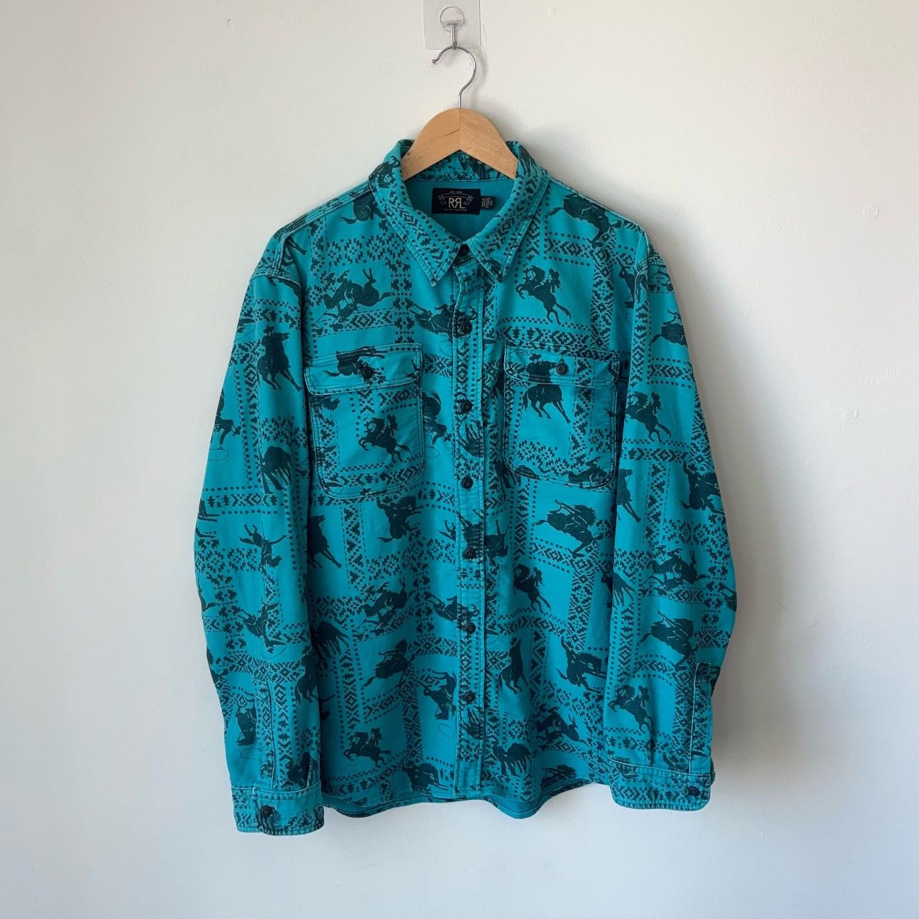 RRL Ralph Lauren RRL PLAID-PRINT JERSEY POPOVER WORKSHIRT NAVY