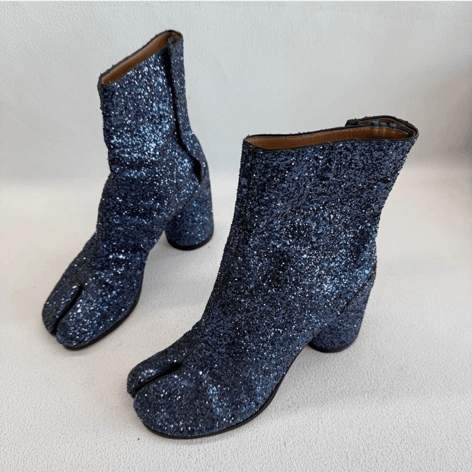Maison Margiela Women Maison Margiela Blue Sequin Tabi Ankle Boots Heels Size US 6 / IT 36 - 1 Thumbnail