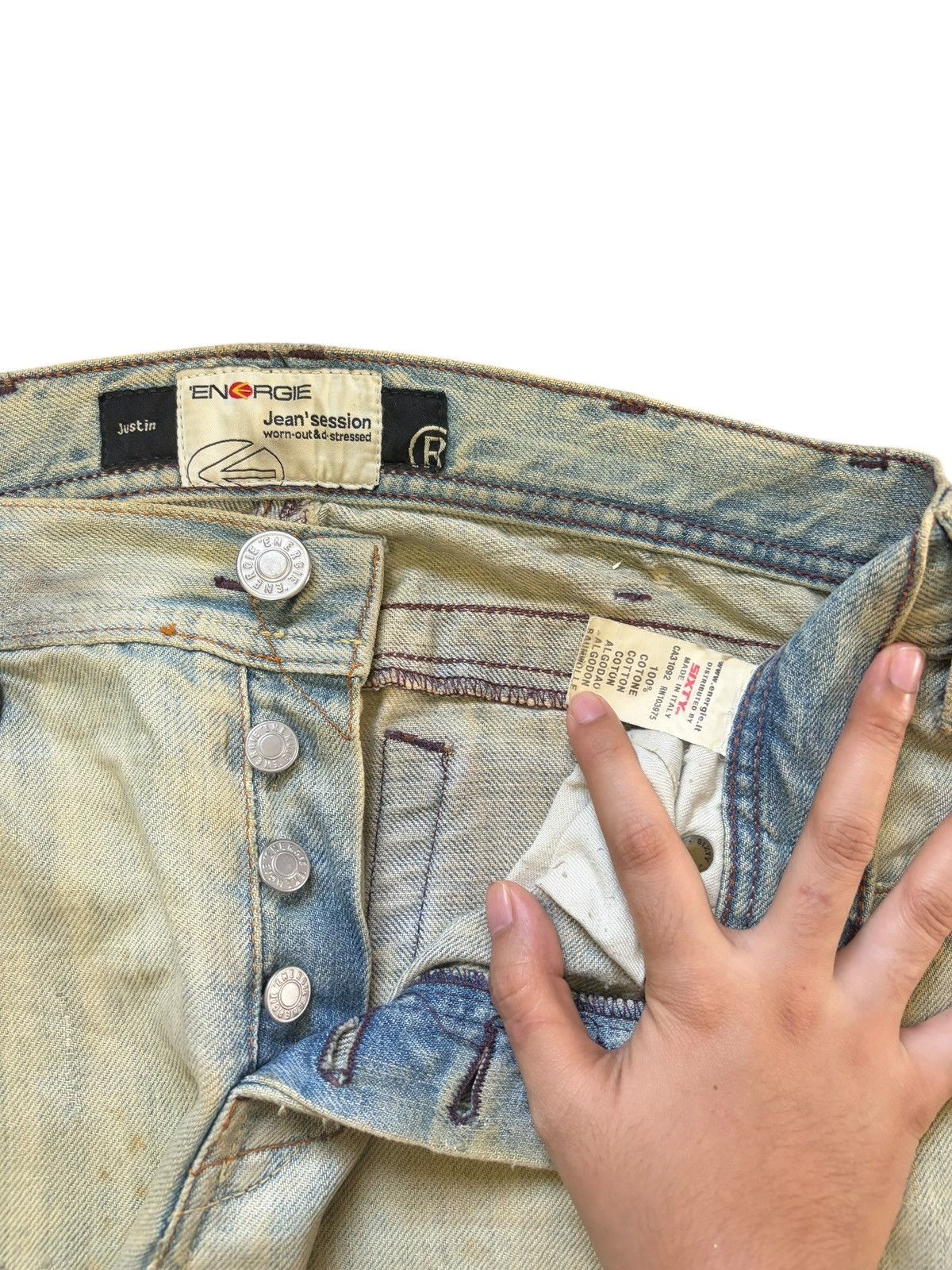 Energie Vintage Italy Energie Mud Wash Distressed Jeans Size US 31 - 5 Thumbnail
