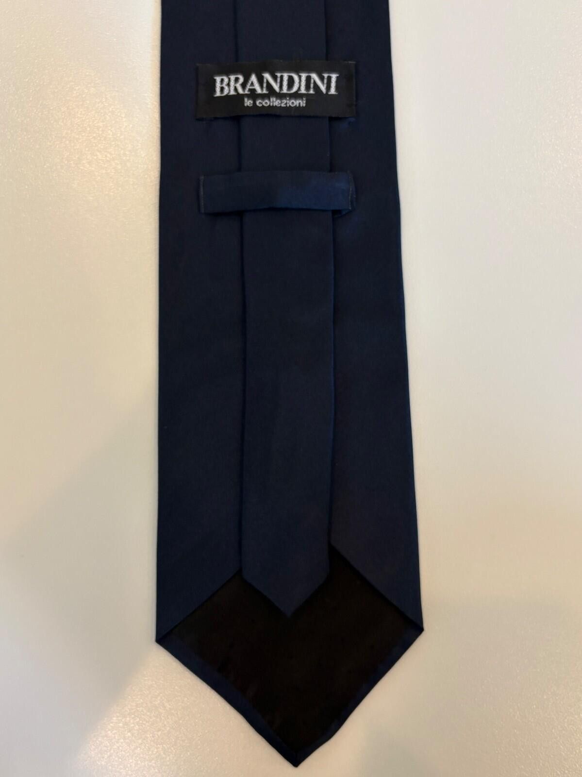 Brandini Brandini le collezioni Navy Blue Solid Silk Tie Designer Men Size ONE SIZE - 2 Thumbnail