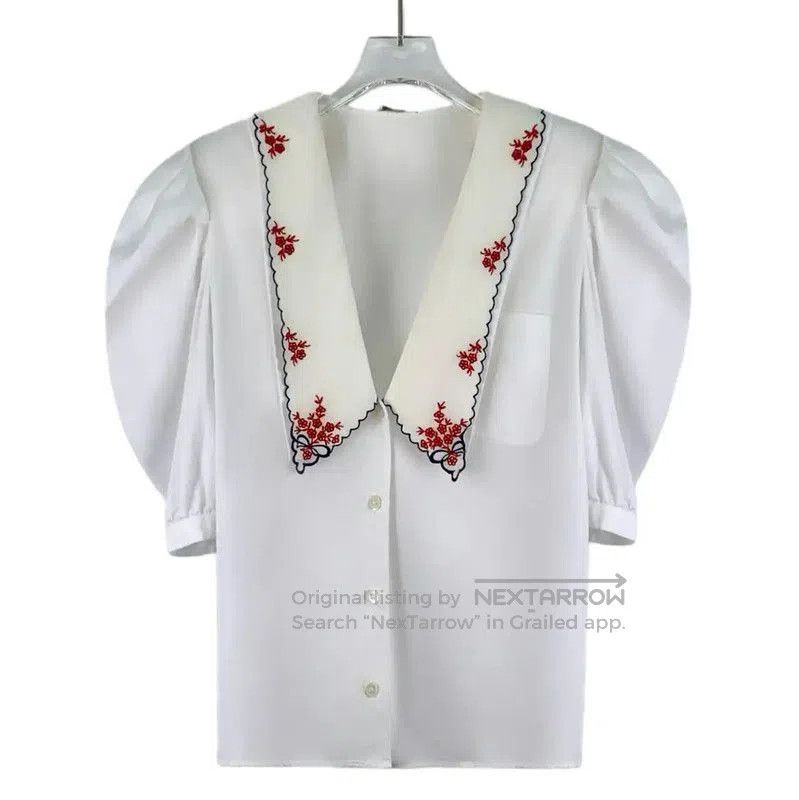 Miu Miu Miu Miu White Puff-Sleeve Shirt with Floral Collar . Size M / US 6-8 / IT 42-44 - 1 Thumbnail