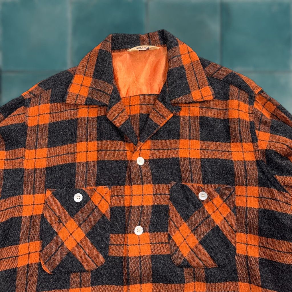 Fruit Of The Loom VINTAGE Fruit of the Loom Shirt Orange Plaid Wool Button Front Collared Rockabilly 50s 70s 1950s Mens M Size US M / EU 48-50 / 2 - 1 Thumbnail
