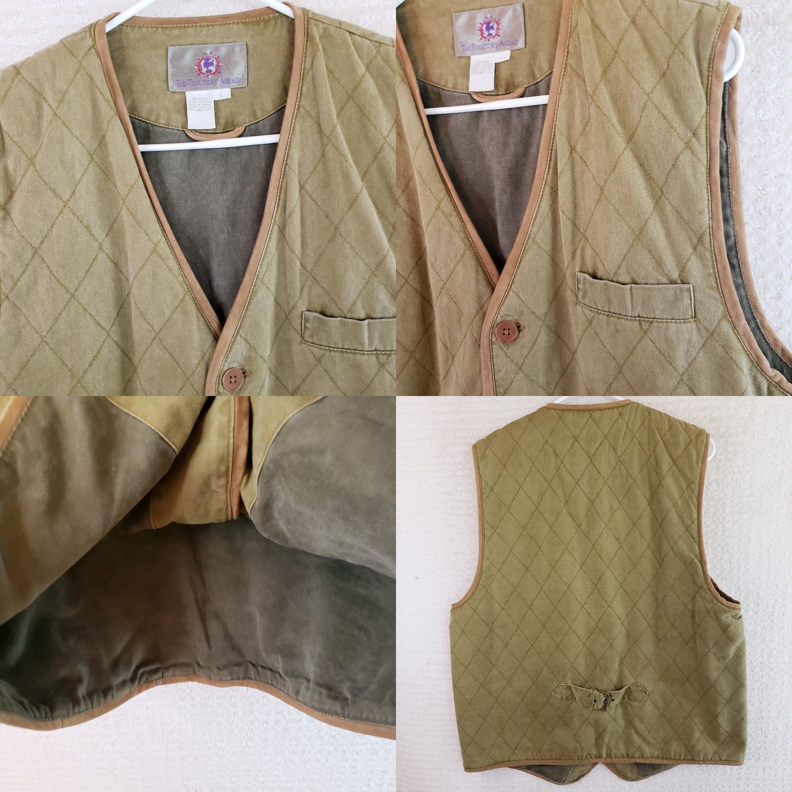 The Territory Ahead VINTAGE Territory Ahead Quilted Vest Mens L Green Cotton V Neck Button Front Hiking Size US L / EU 52-54 / 3 - 8 Thumbnail