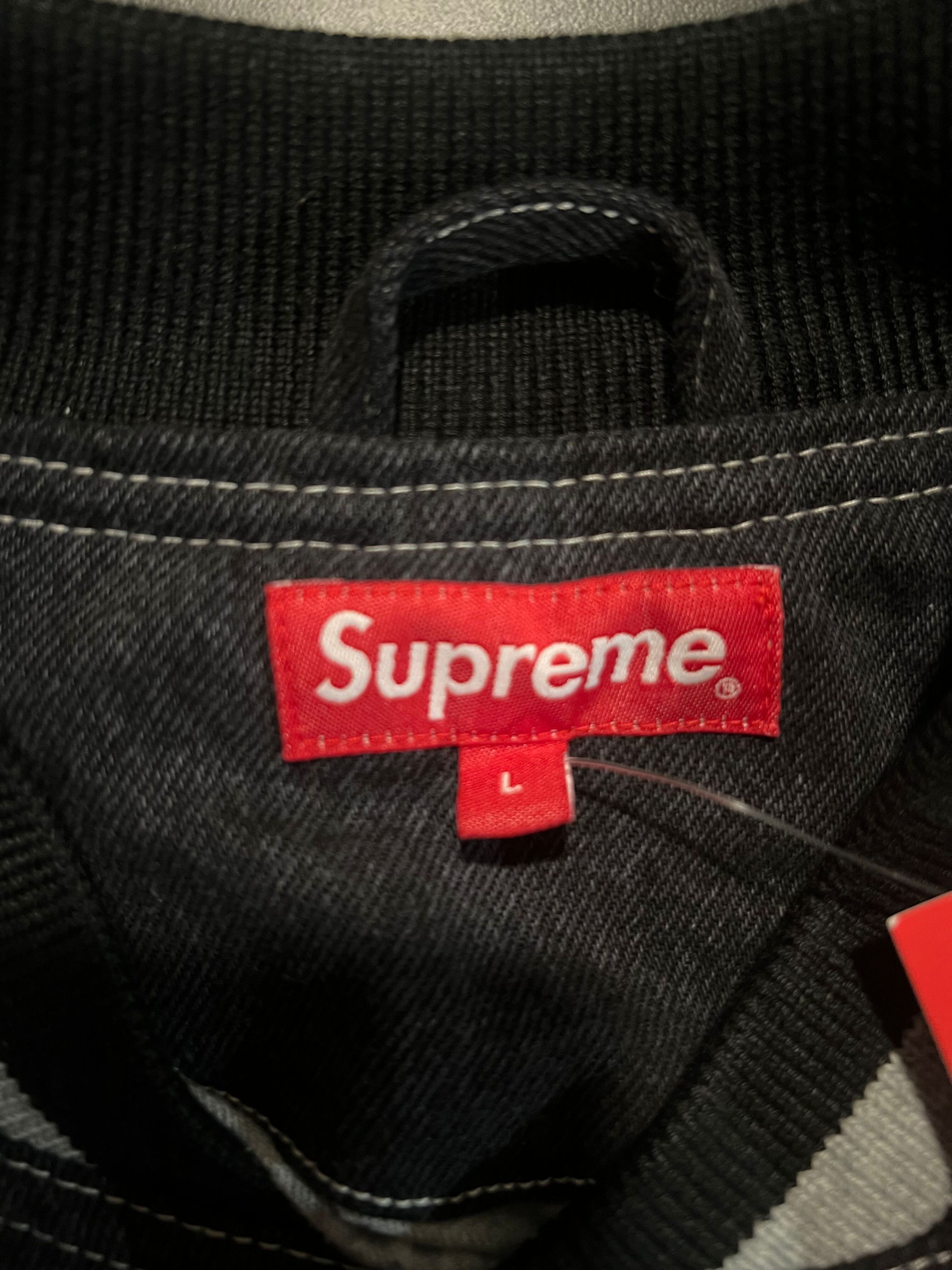 Supreme Supreme Denim Varsity Jacket Blue/Black Large Size US L / EU 52-54 / 3 - 2 Thumbnail