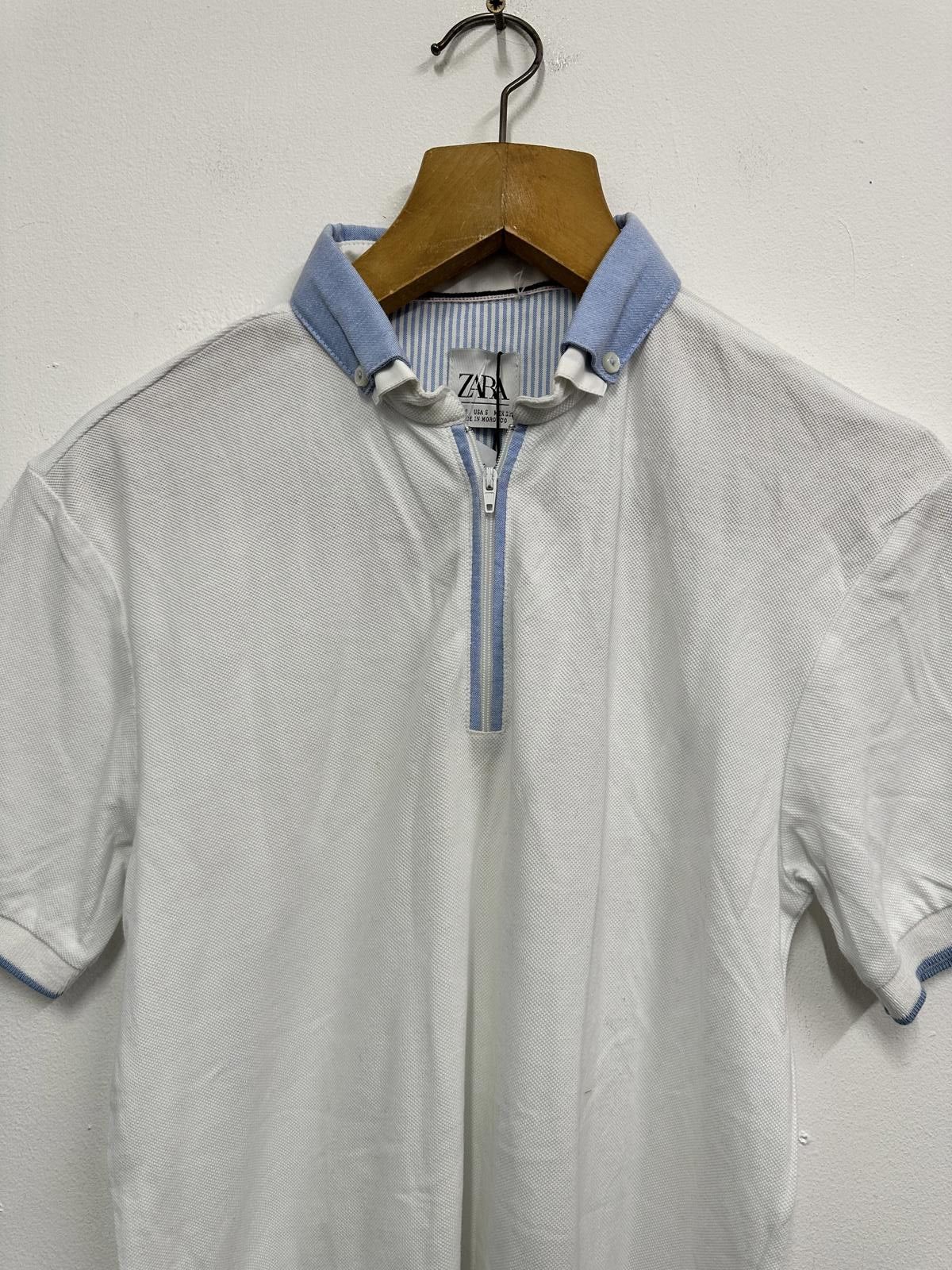 Zara Zara White Polo Shirt with Blue Collar and Zip Detail, SizeS Size US S / EU 44-46 / 1 - 3 Thumbnail