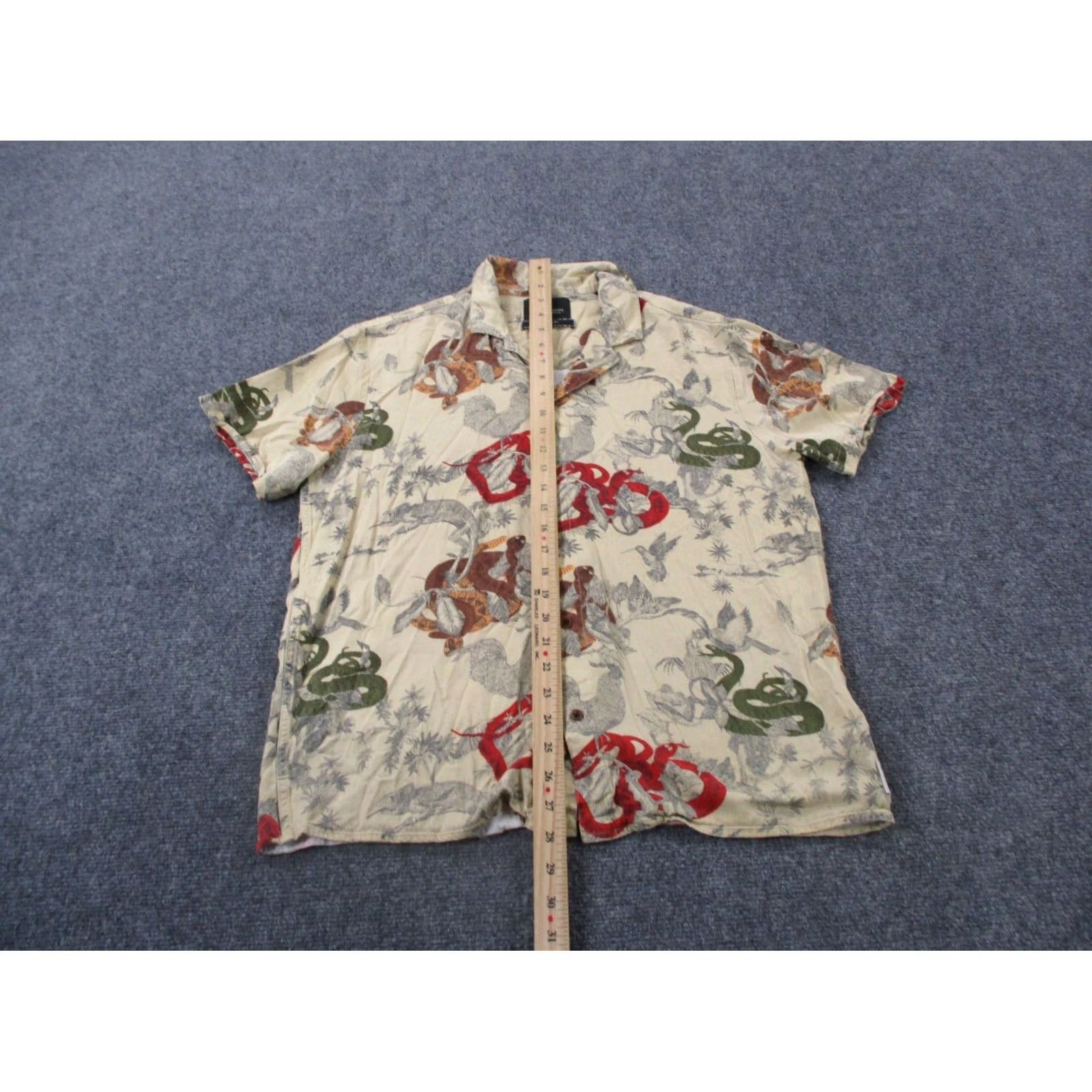 Scotch & Soda VINTAGE Scotch Soda Shirt Mens L Viscose Hawaiian Snake Bird Print Loose Beach Bonjour Beige Size US L / EU 52-54 / 3 - 3 Thumbnail