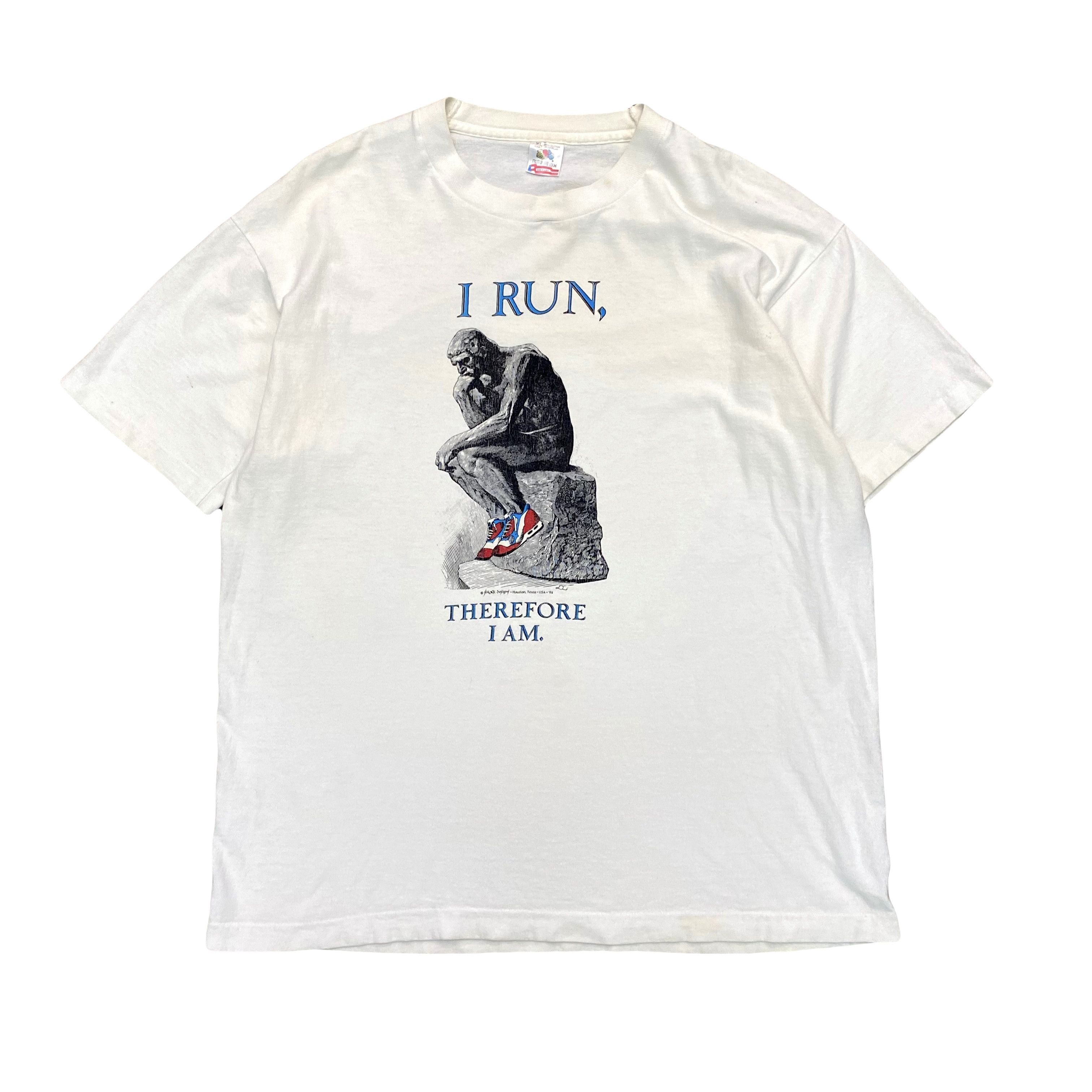 Vintage VTG 90s I Run Therefore I Am The Thinker Sculpture T Shirt Size US XL / EU 56 / 4 - 1 Thumbnail