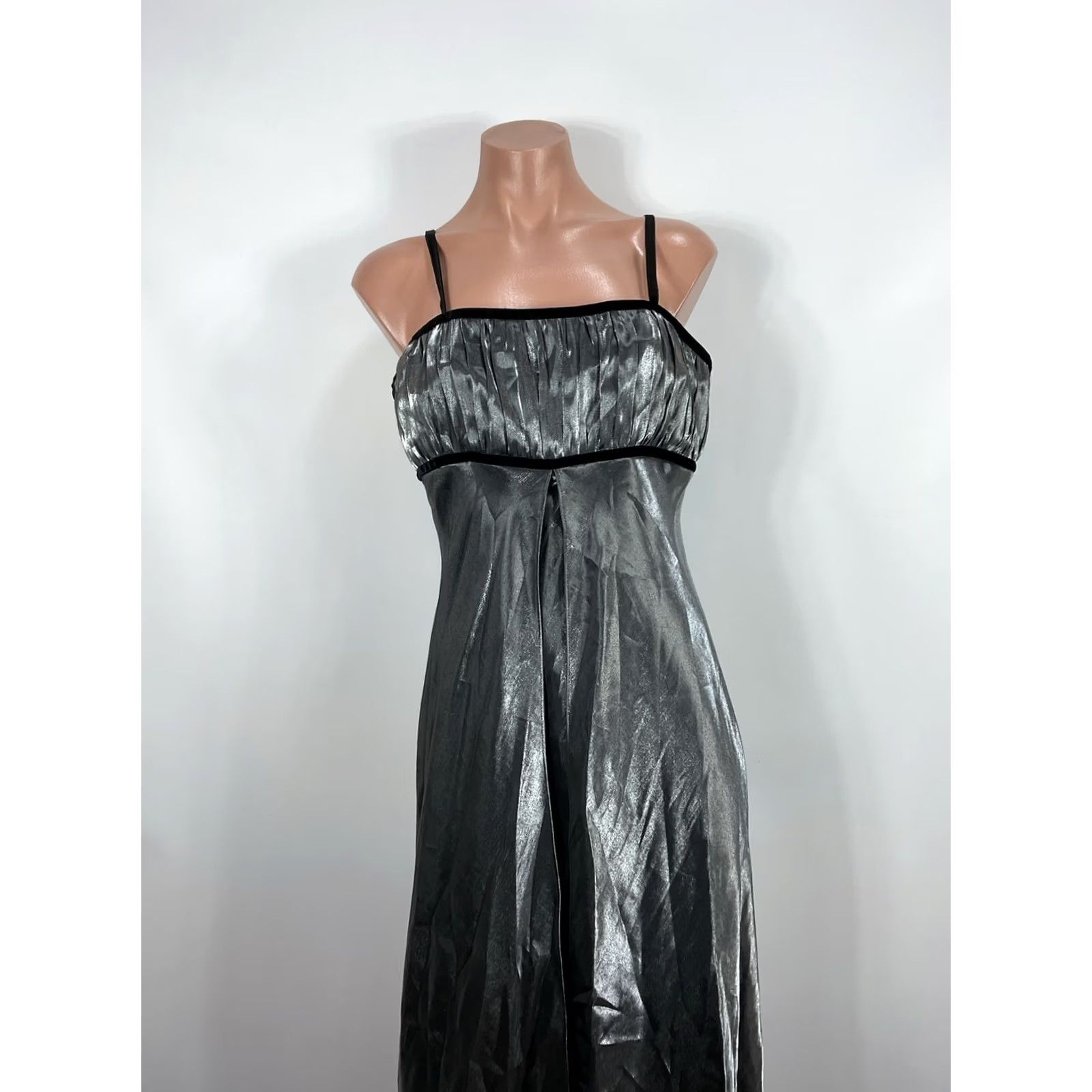 Vintage Vintage Silver Satin Strappy Formal Prom 90s Y2K Sexy Shiny Wet Look Dress Size XL / US 12-14 / IT 48-50 - 3 Thumbnail