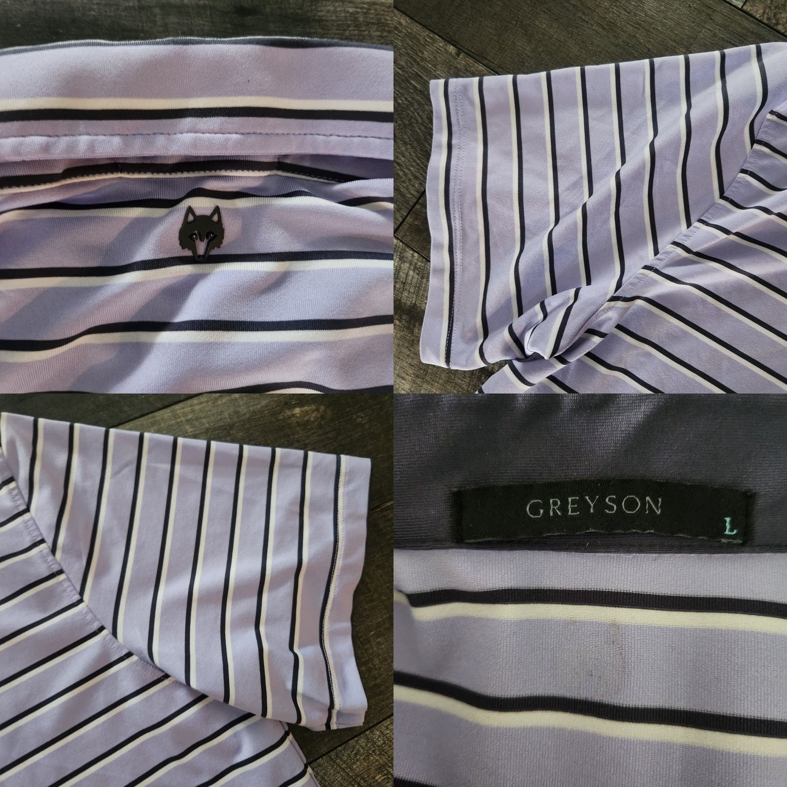 Vintage Greyson Golf Polo Shirt Mens Large Lavender Blue Striped Performance Shirt L Mens Lavender Blue Striped Golf Polo Greyson Size US L / EU 52-54 / 3 - 8 Thumbnail