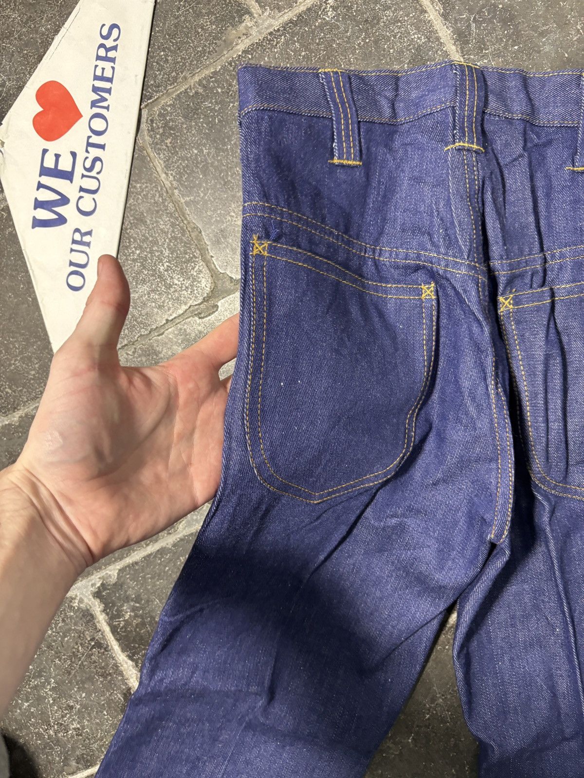 Vintage 1970s Flared Jeans Vintage Dark Wash Golden Horse Bell Botto Size 26" / US 2 / IT 38 - 12 Thumbnail