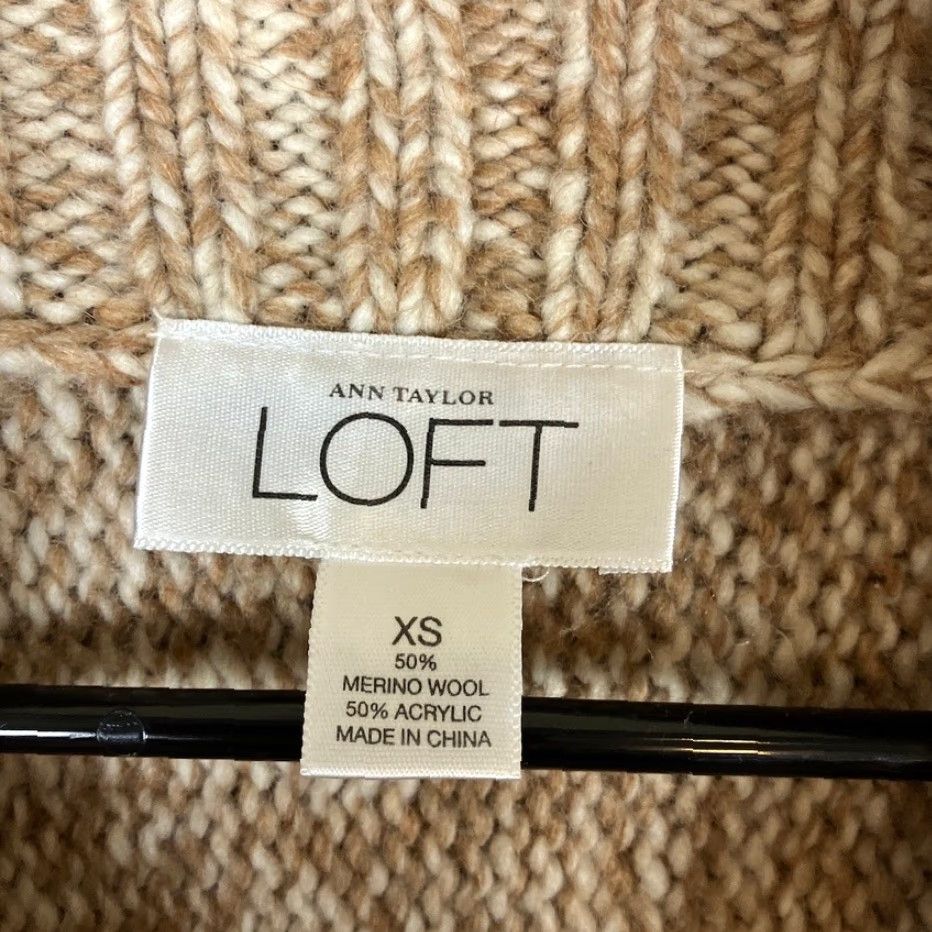 Ann Taylor VINTAGE Ann Taylor LOFT Sweater Cardigan Open Front Merino Wool Blend XS Women's Knit Oatmeal Solid Long Sleeve Fall Winter Spring Casual Workwear Size XS / US 0-2 / IT 36-38 - 6 Thumbnail