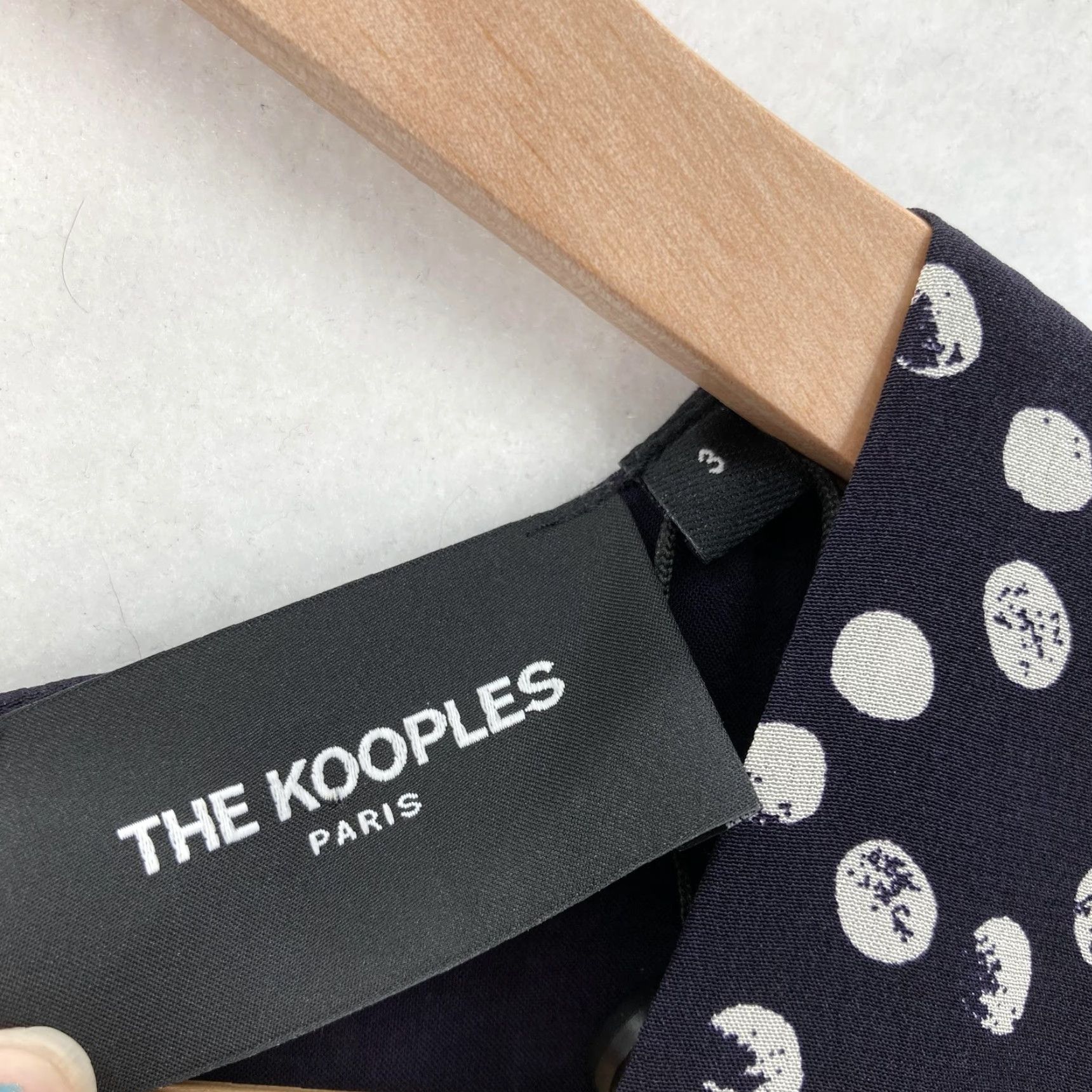 The Kooples VINTAGE? No. The Kooples Dress Womens 3 Navy Polka Dot Silk V-Neck Puff Sleeve A-Line 10 US Size L / US 10 / IT 46 - 2 Thumbnail