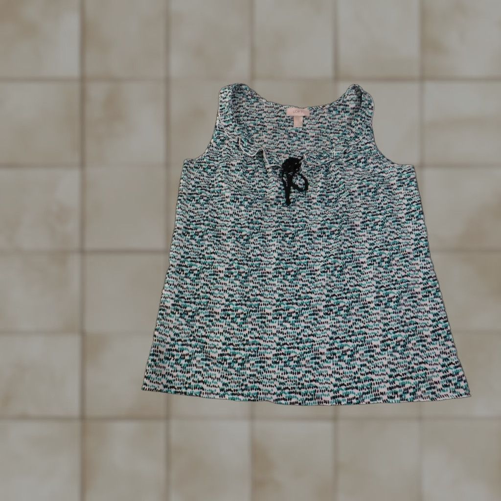 Loft LOFT Shirt Womens Small Teal Black Sleeveless Tie Neck Ruffle Blouse Size S / US 4 / IT 40 - 1 Thumbnail