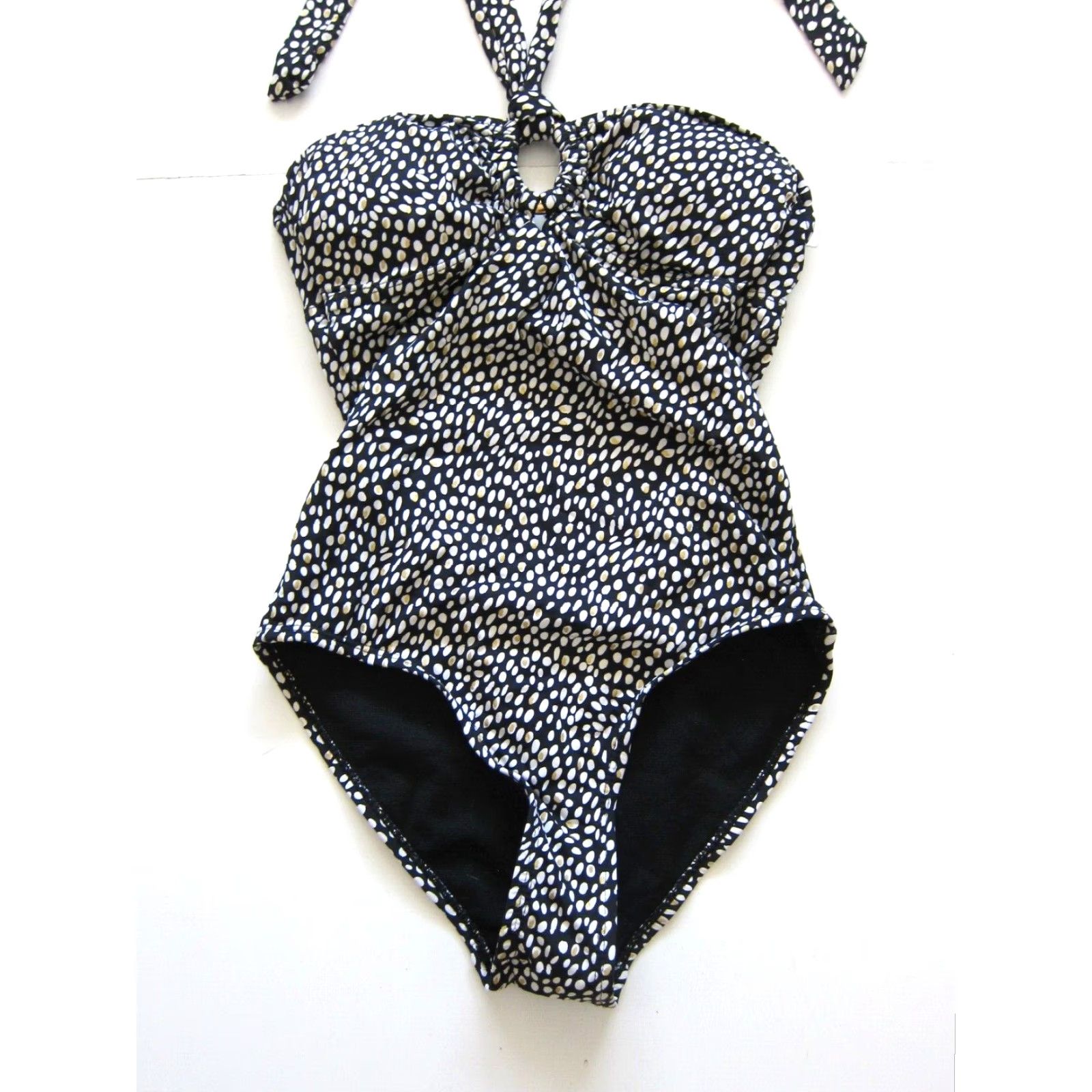 Vintage Atmosphere One Piece Halter Swimsuit Women 2 Black Polka Dot Built-In Bra Size ONE SIZE - 4 Thumbnail