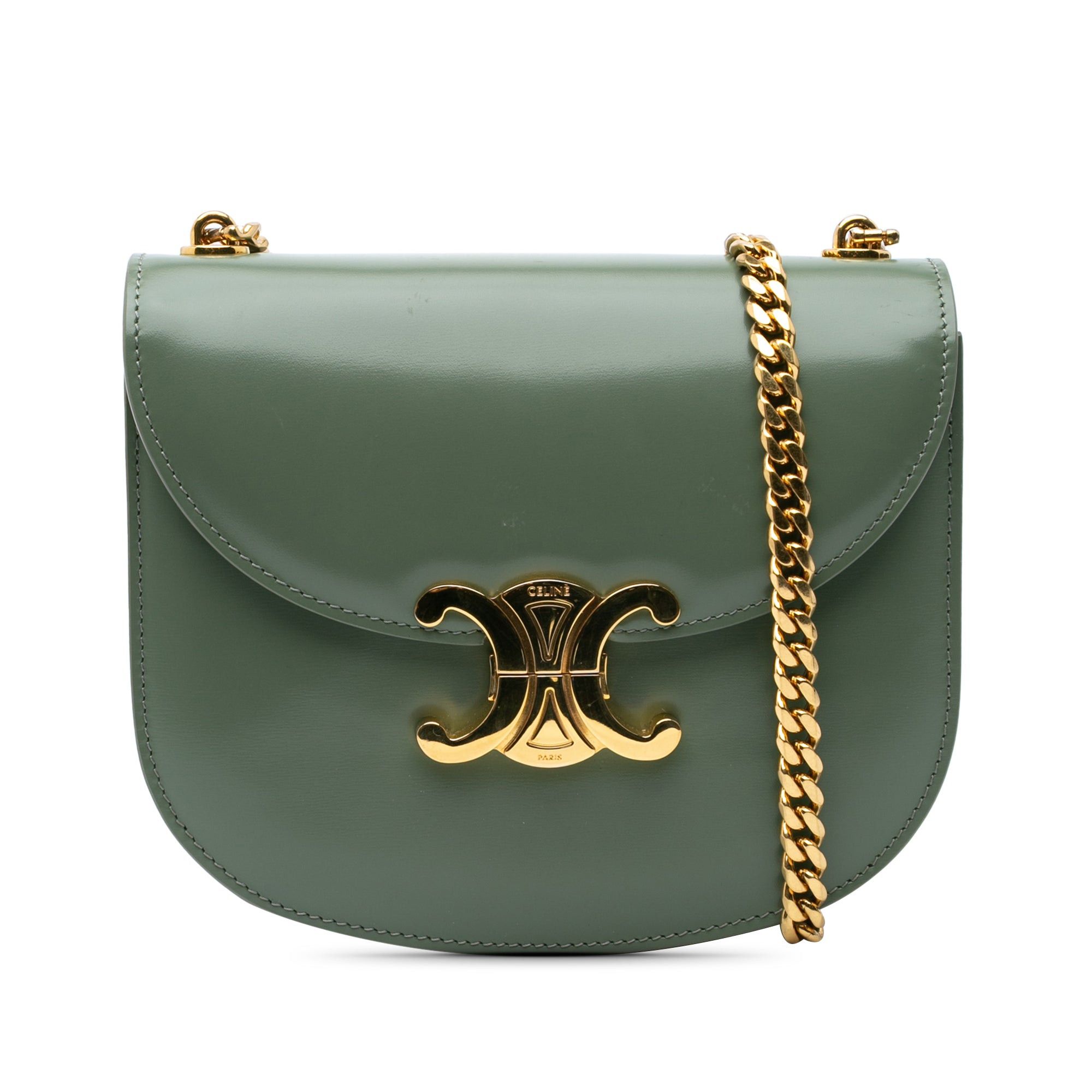 Celine Celine Shiny Calfskin Triomphe Besace Clea Chain Crossbody Green Size ONE SIZE - 1 Thumbnail