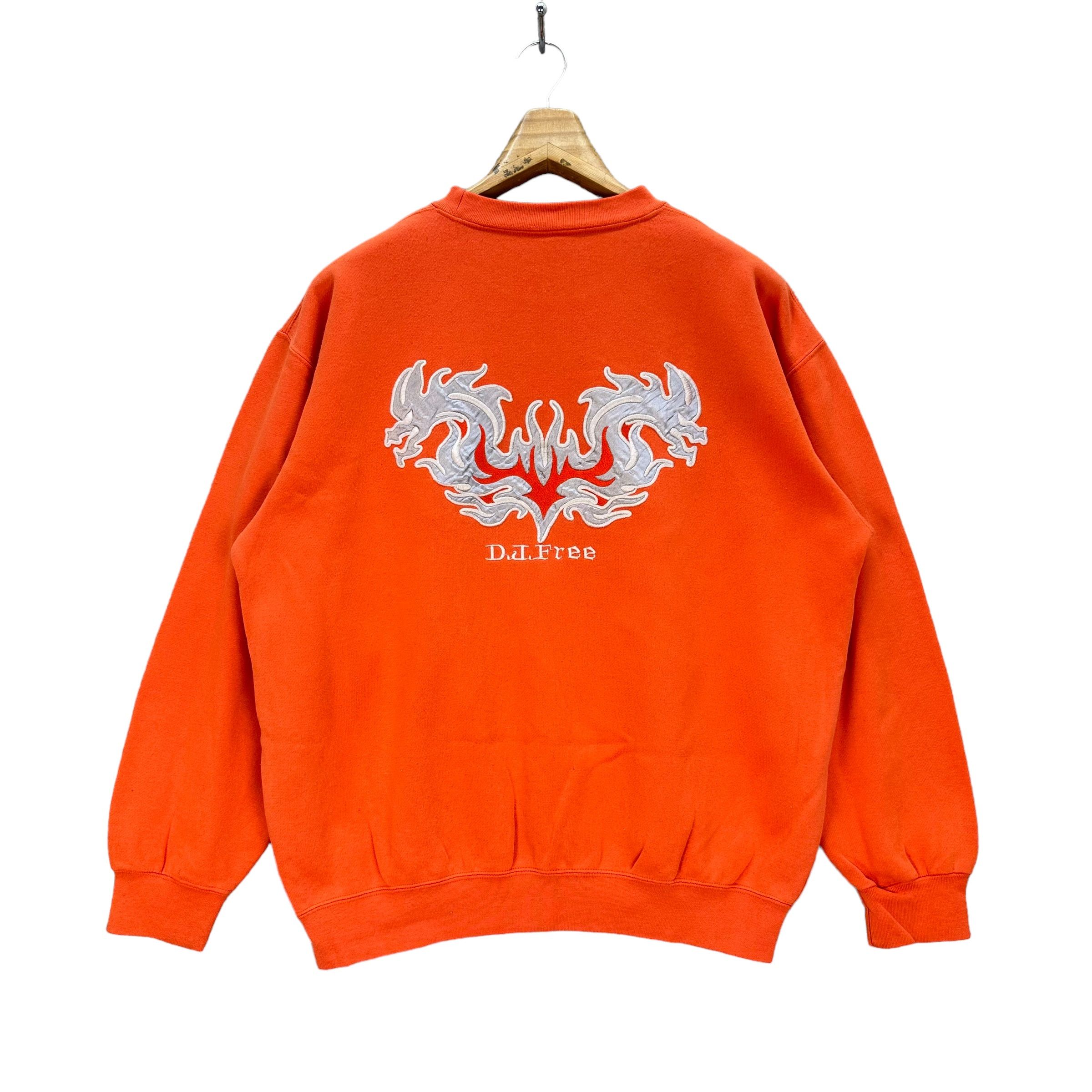image of Vintage Dj Free Embroidery Big Logo Orange Sweatshirt 8700-021, Men's (Size Large)