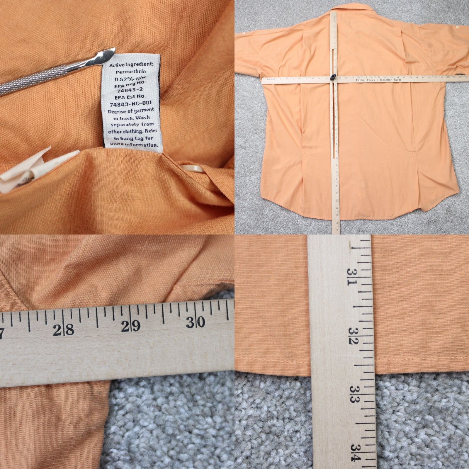 Orvis Orvis Shirt Mens XL Orange Buzz Off Insect Shield Cotton/Poly Long Sleeve Button Size US XL / EU 56 / 4 - 8 Thumbnail