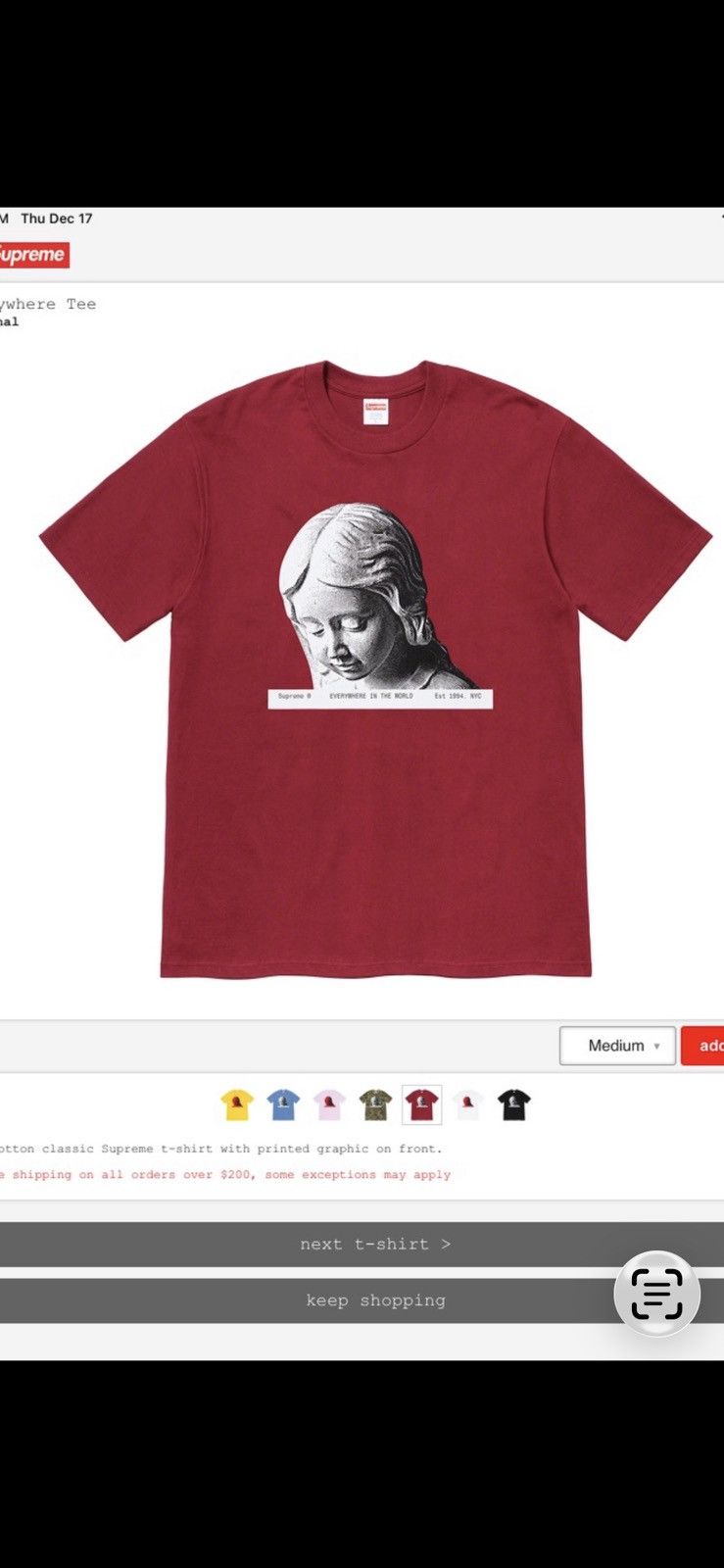 Supreme SUPREME EVERYWHERE TEE-CARDINAL XL Size US XL / EU 56 / 4 - 9 Thumbnail