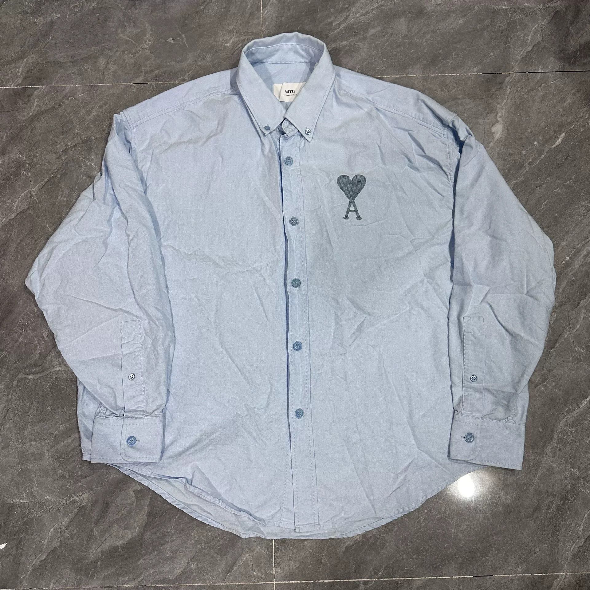AMI Light Blue Heart Embroidered Oversized Shirt Size US L / EU 52-54 / 3 - 1 Thumbnail