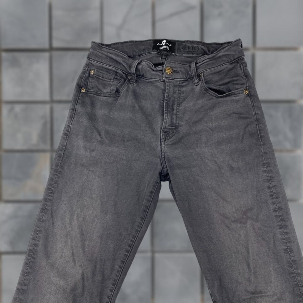 7 For All Mankind 7 For All Mankind Slimmy Jeans Mens 31 Black Luxe Sport Frayed Stretch Straight Jeans Size US 31 - 1 Thumbnail