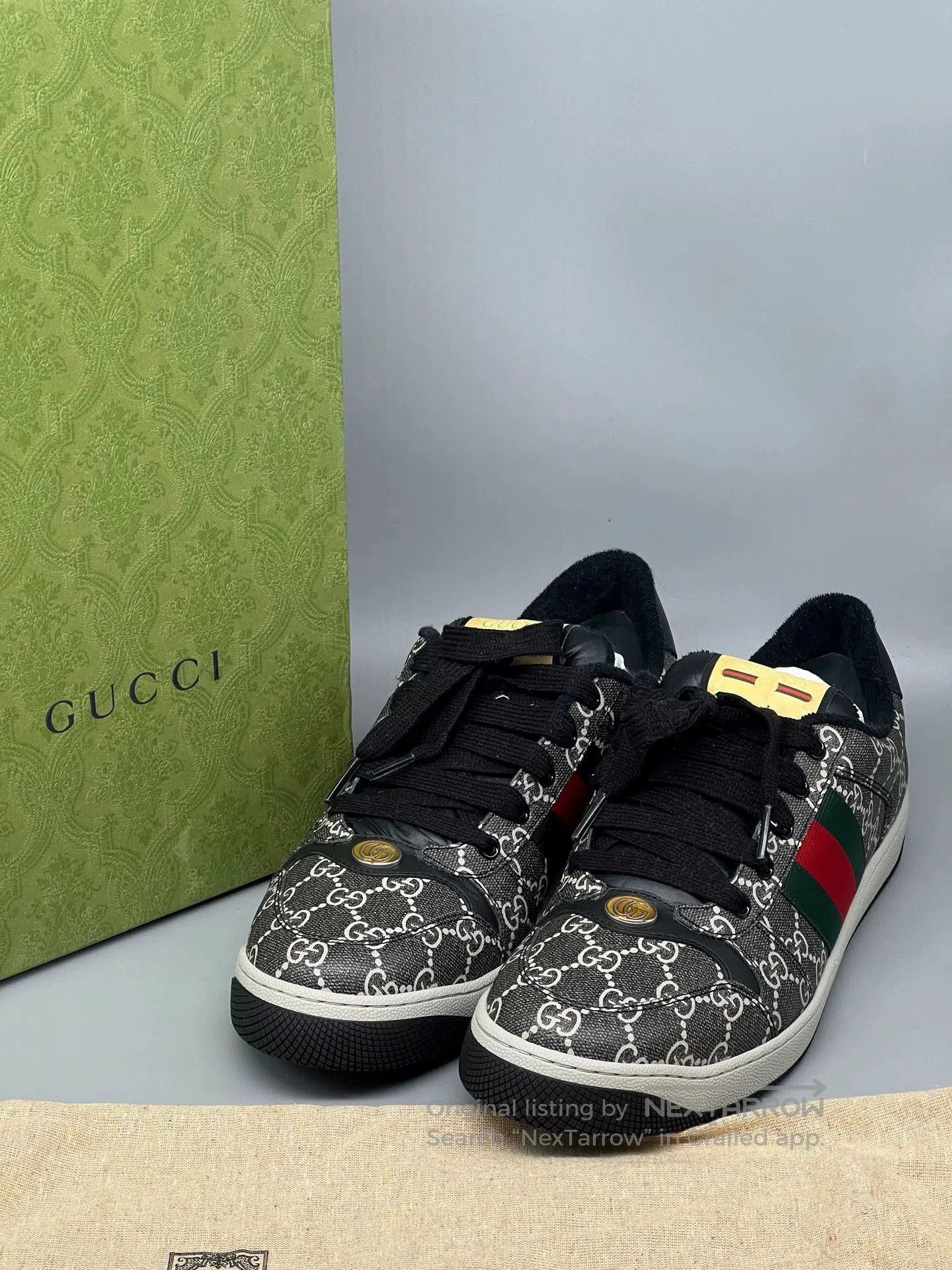 Gucci gucci men's black gray low-top screener sneakers. Size US 8.5 / EU 41-42 - 1 Thumbnail