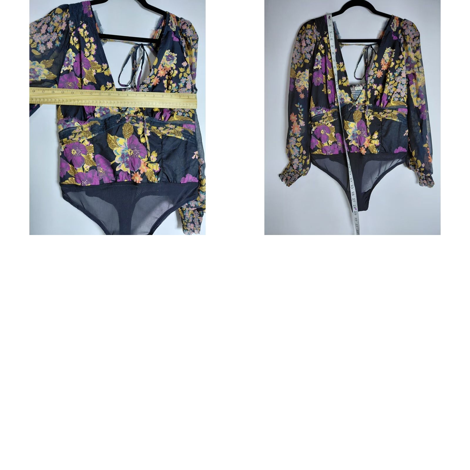 Free People NWT intimately Free People Floral Bodysuit Black Long Sleeve V-Neck Women Size M Size M / US 6-8 / IT 42-44 - 8 Thumbnail
