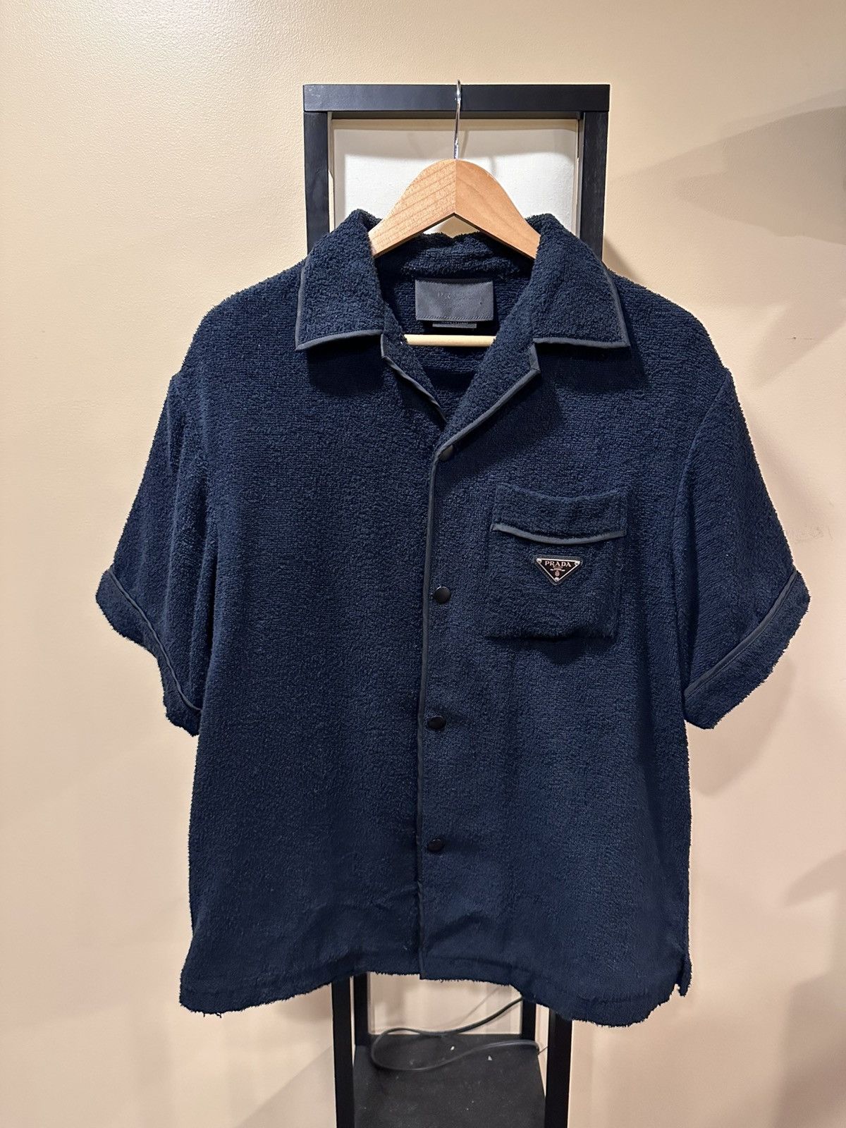 Prada Prada Spugna Terry Towel Dark Navy Bowling Button Up Shirt Size US M / EU 48-50 / 2 - 15 Thumbnail