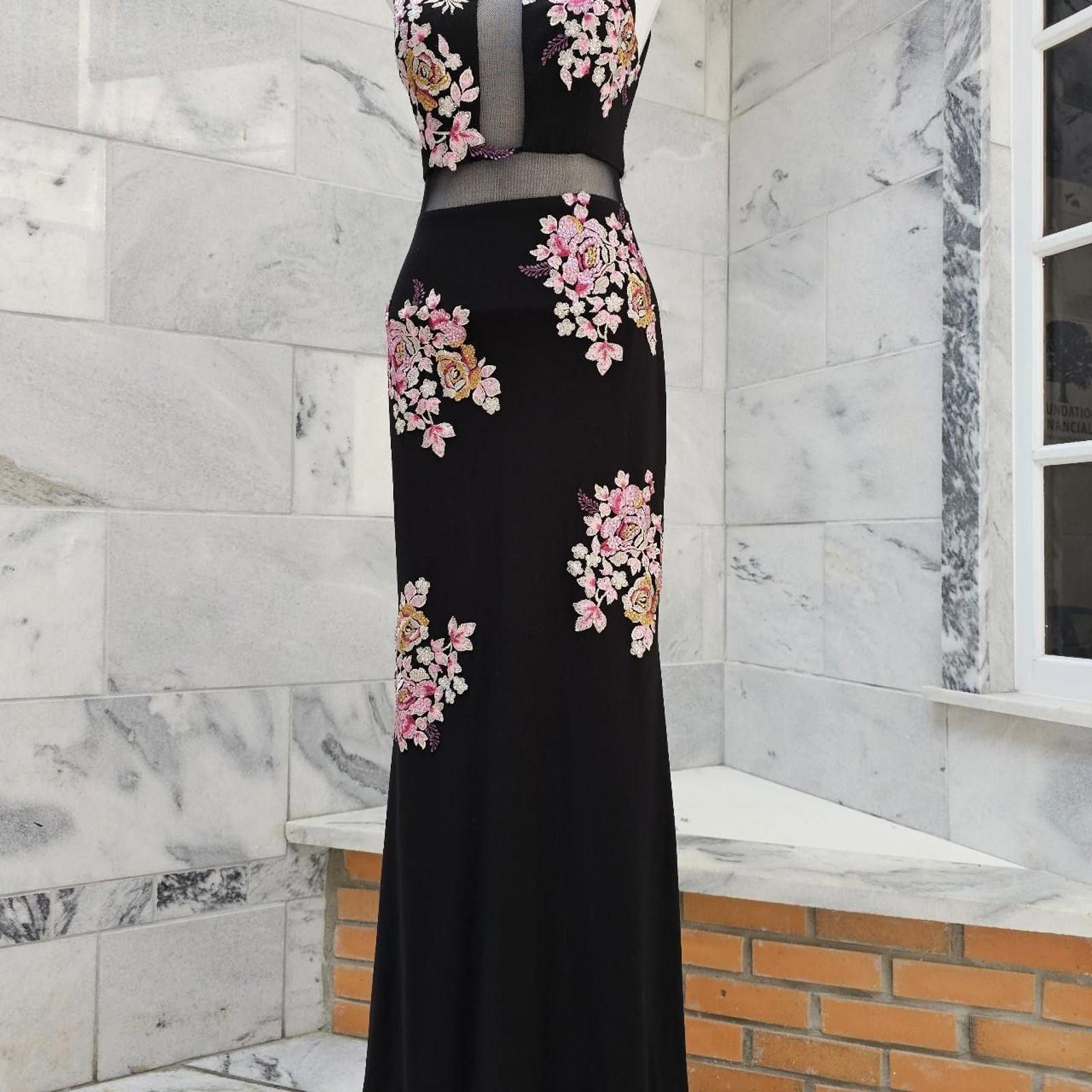 Designer XSCAPE Women's Black Pink Floral Formal Dress Size S / US 4 / IT 40 - 3 Thumbnail