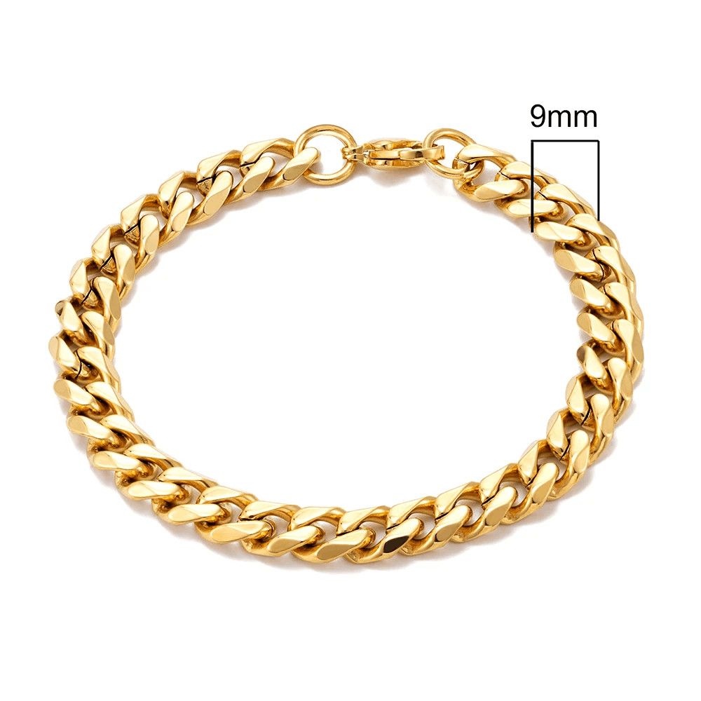 Japanese Brand 19cm x 9mm Cuban Chain Link Bracelet Simple Style Size ONE SIZE - 2 Thumbnail