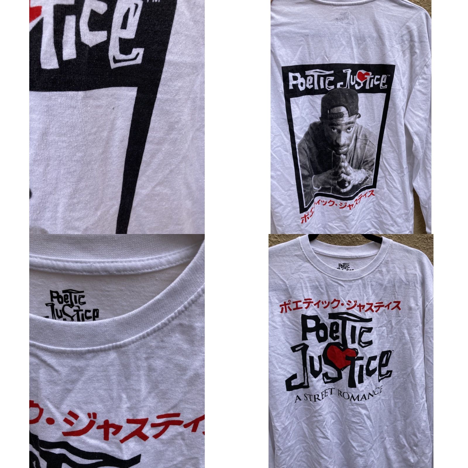 Vintage Poetic Justice T-Shirt White 2Pac Face LS Mens L 90s Hip Hop Movie Japanese Film Embroidered Logo Size US L / EU 52-54 / 3 - 8 Thumbnail