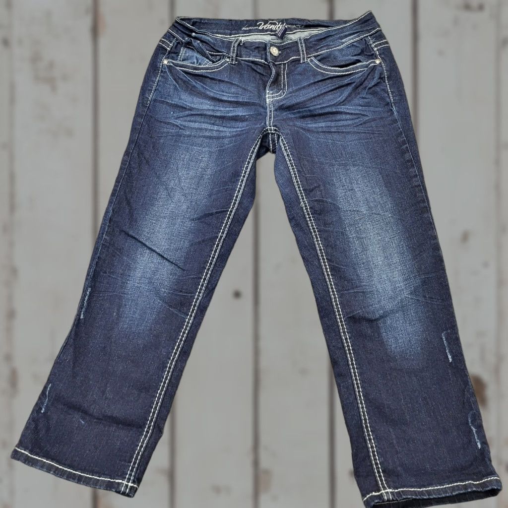 Vintage Vanity Premium Collection Capri Jeans Womens Size 28 Blue Denim Embellish Sasha Summer Size 28" / US 6 / IT 42 - 1 Thumbnail