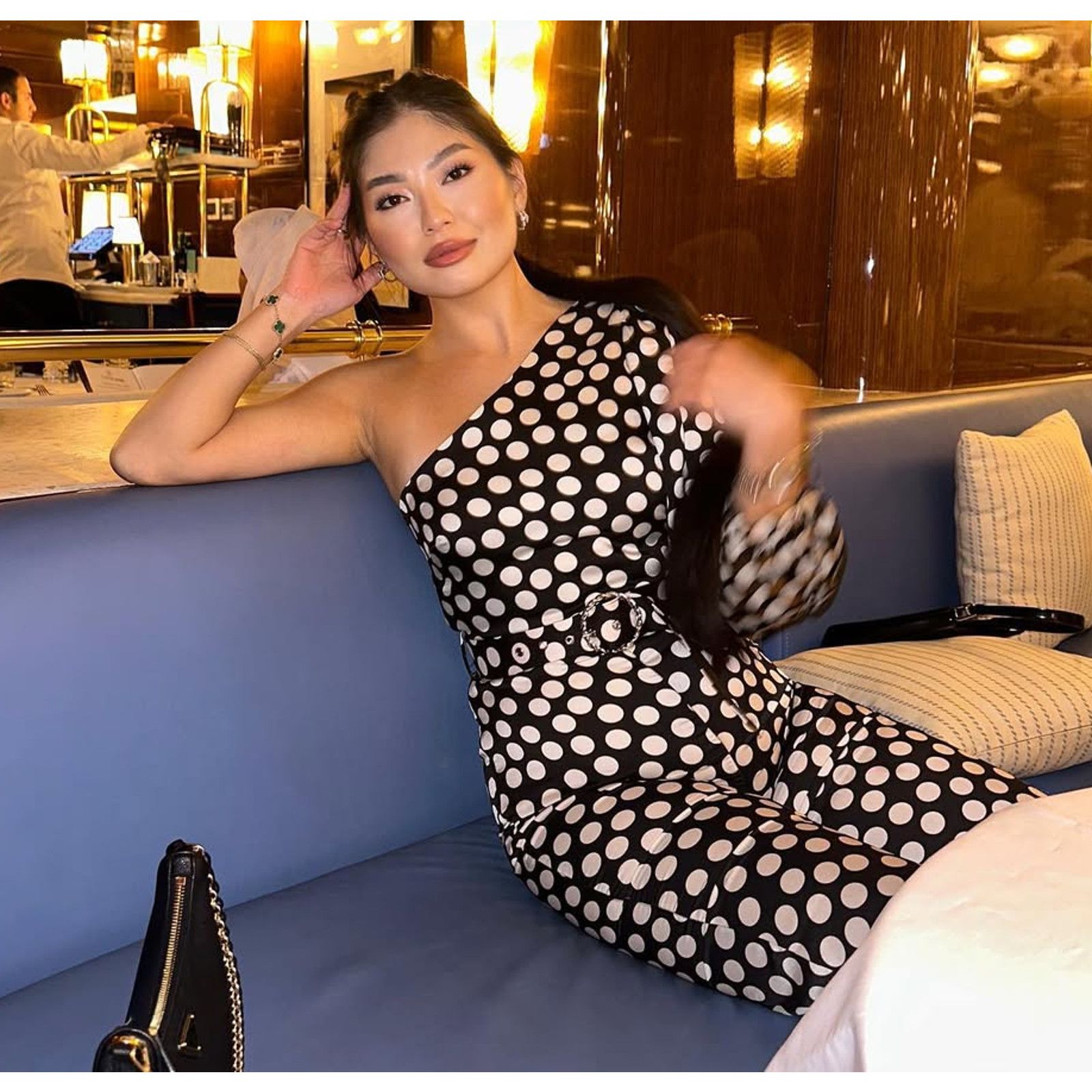 Mango Mango Polka Dot One Shoulder Jumpsuit Straight Leg NWT Size 34" / US 12 / IT 48 - 12 Thumbnail