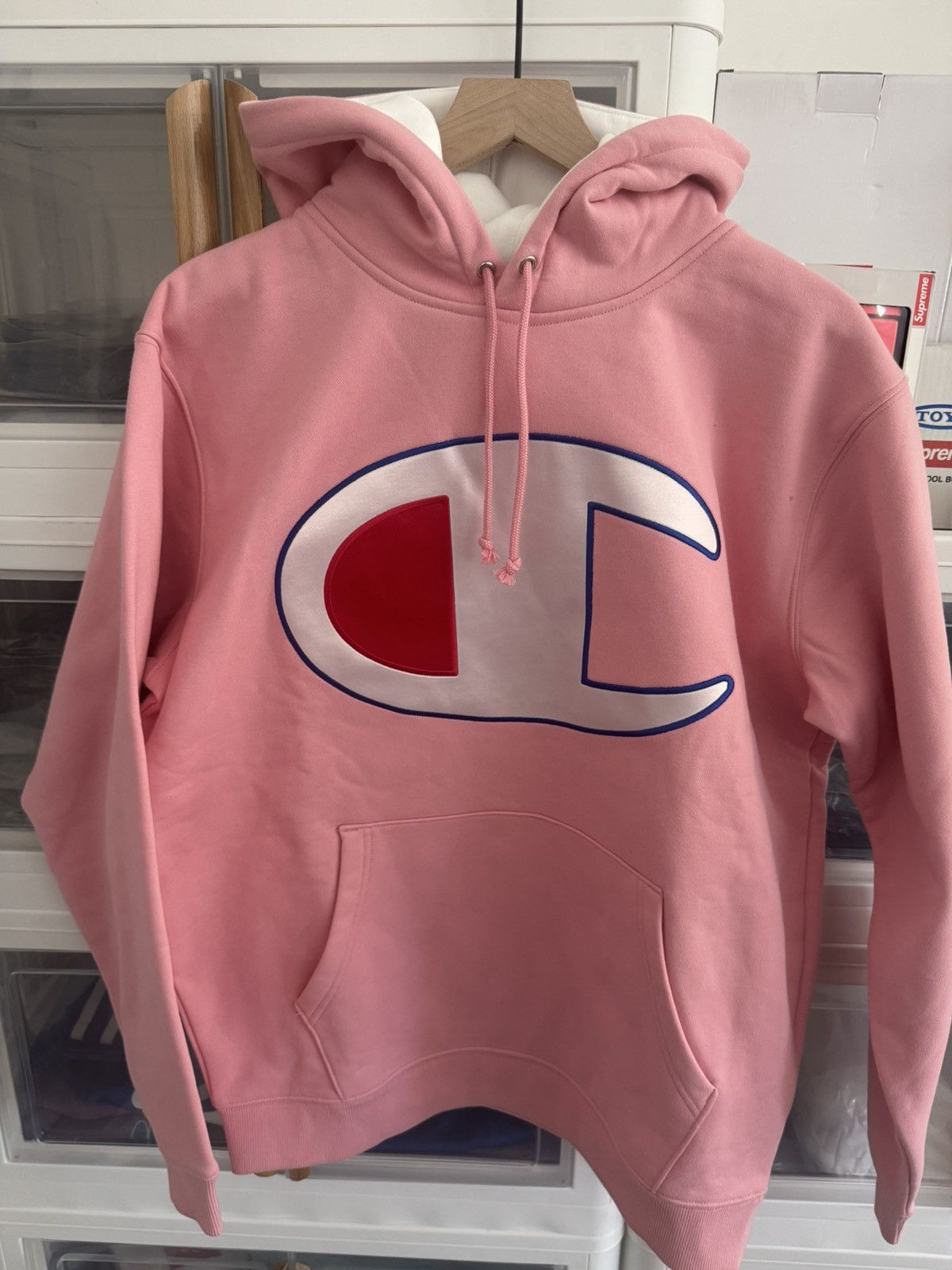 Supreme x sold Champion Pink Hoodie Size Large