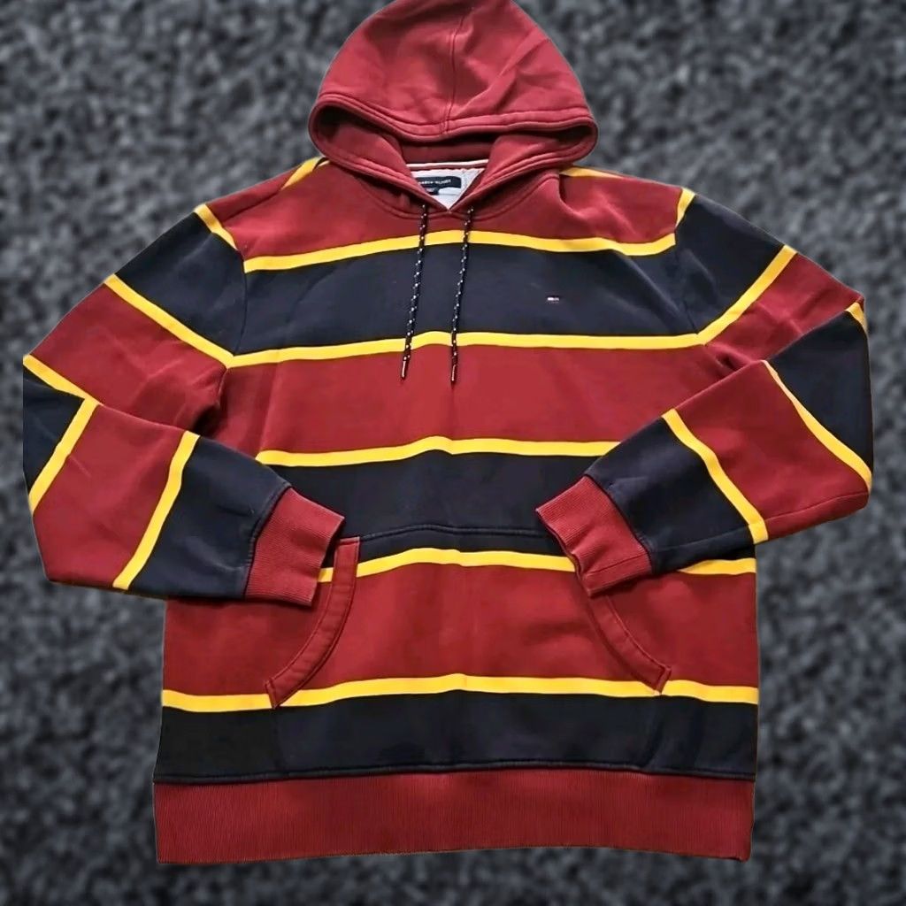 Tommy Hilfiger Tommy Hilfiger Hoodie Mens Large Red Striped Embroidered Logo Preppy Top Size US L / EU 52-54 / 3 - 1 Thumbnail