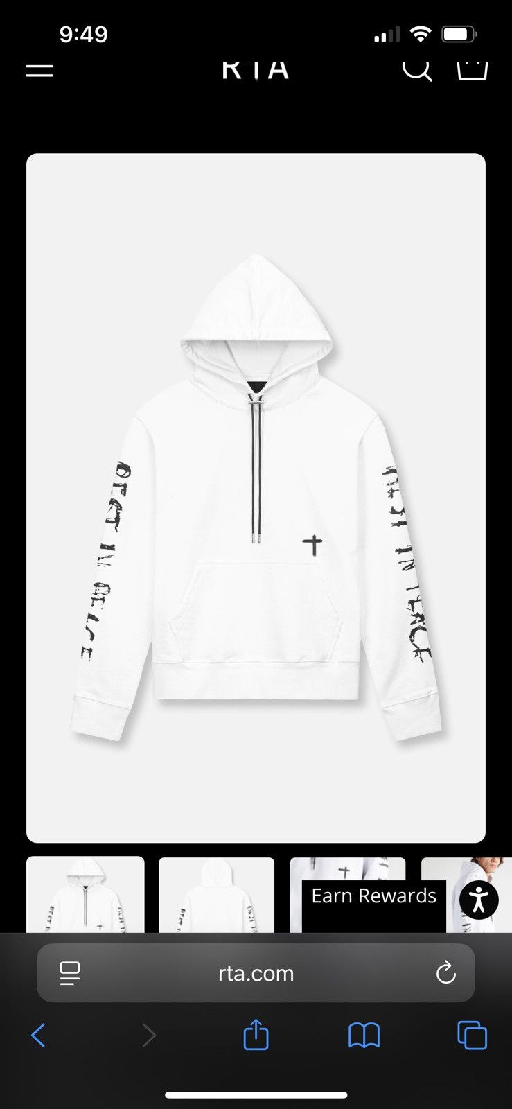 Rta RTA Dion Hoodie Rest In Peace White sz S Size US S / EU 44-46 / 1 - 1 Thumbnail