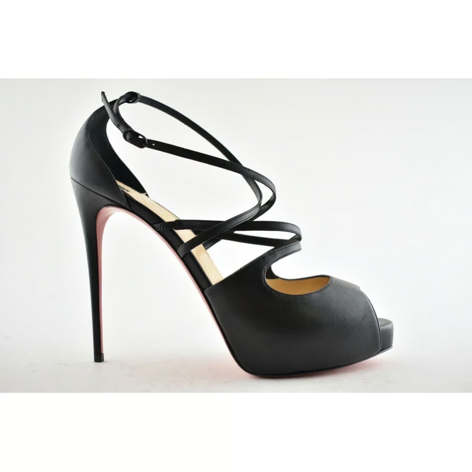 Christian Louboutin Holly Alta 120 Black Criss Cross Strap Sandal Heel Pump 42 Size US 12 / IT 42 - 2 Thumbnail