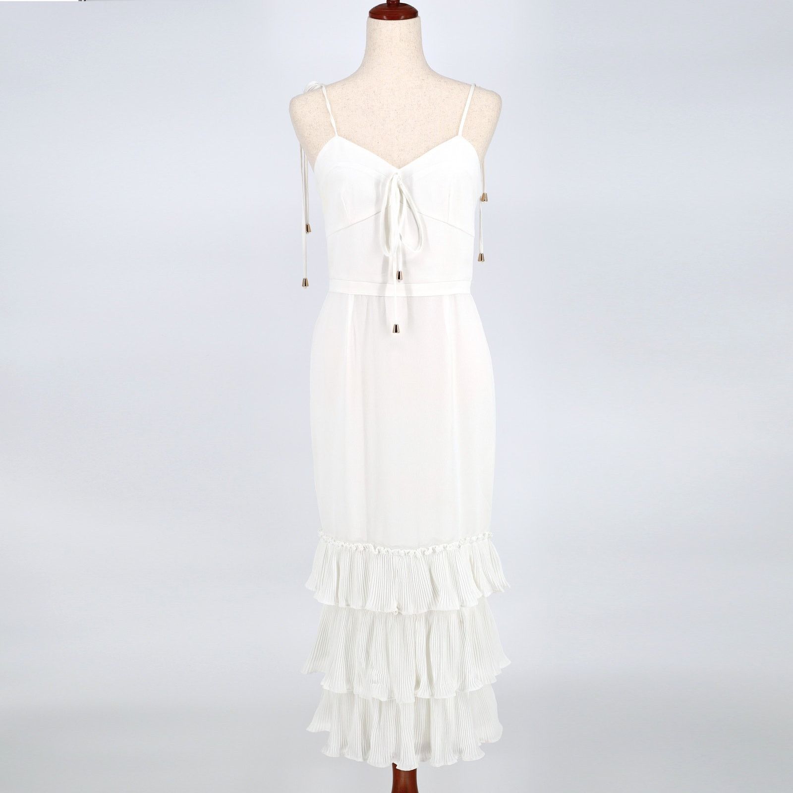 The Unbranded Brand Elle Zeitoune Women White Tiered Sheath Midi Dress Size S Size S / US 4 / IT 40 - 3 Thumbnail