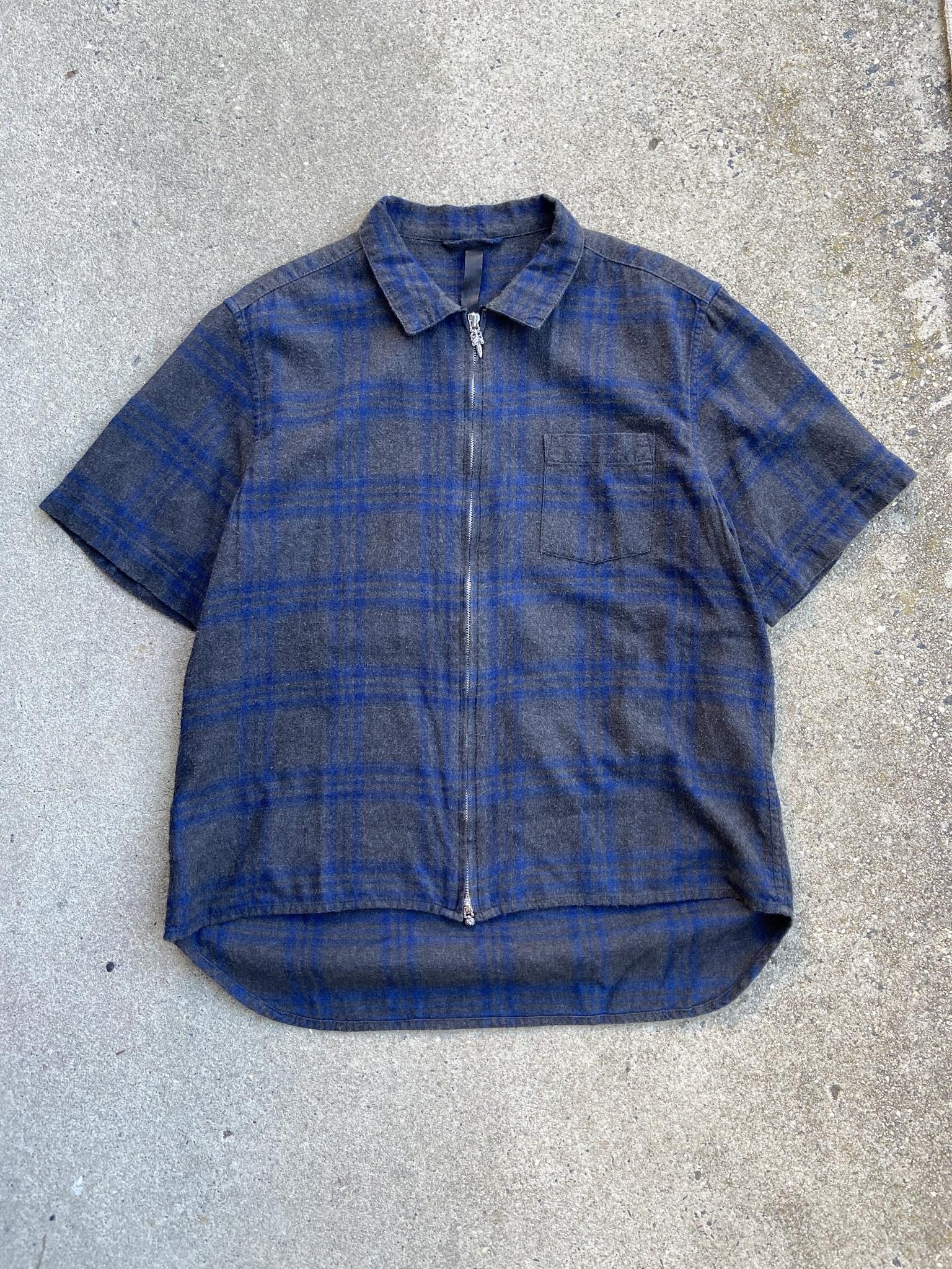 image of Chrome Hearts Zip Up Flannel Short Sleeve in Plaid, Men's (Size Large)