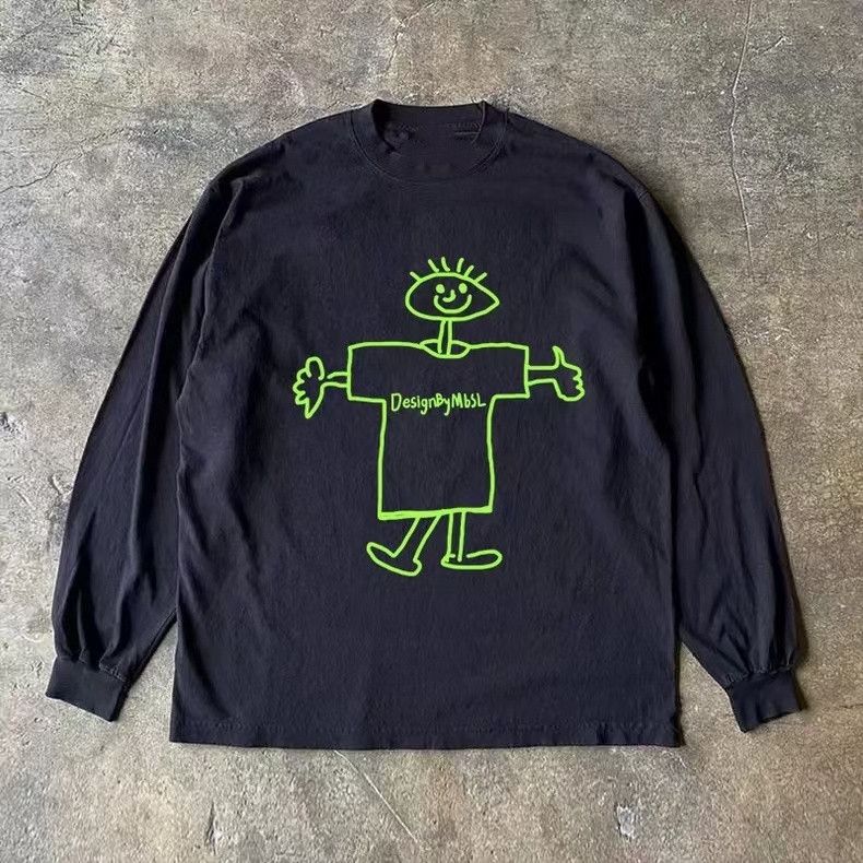 Vintage Black washed retro hip-hop boy print long-sleeved t-shirt Size US M / EU 48-50 / 2 - 1 Thumbnail