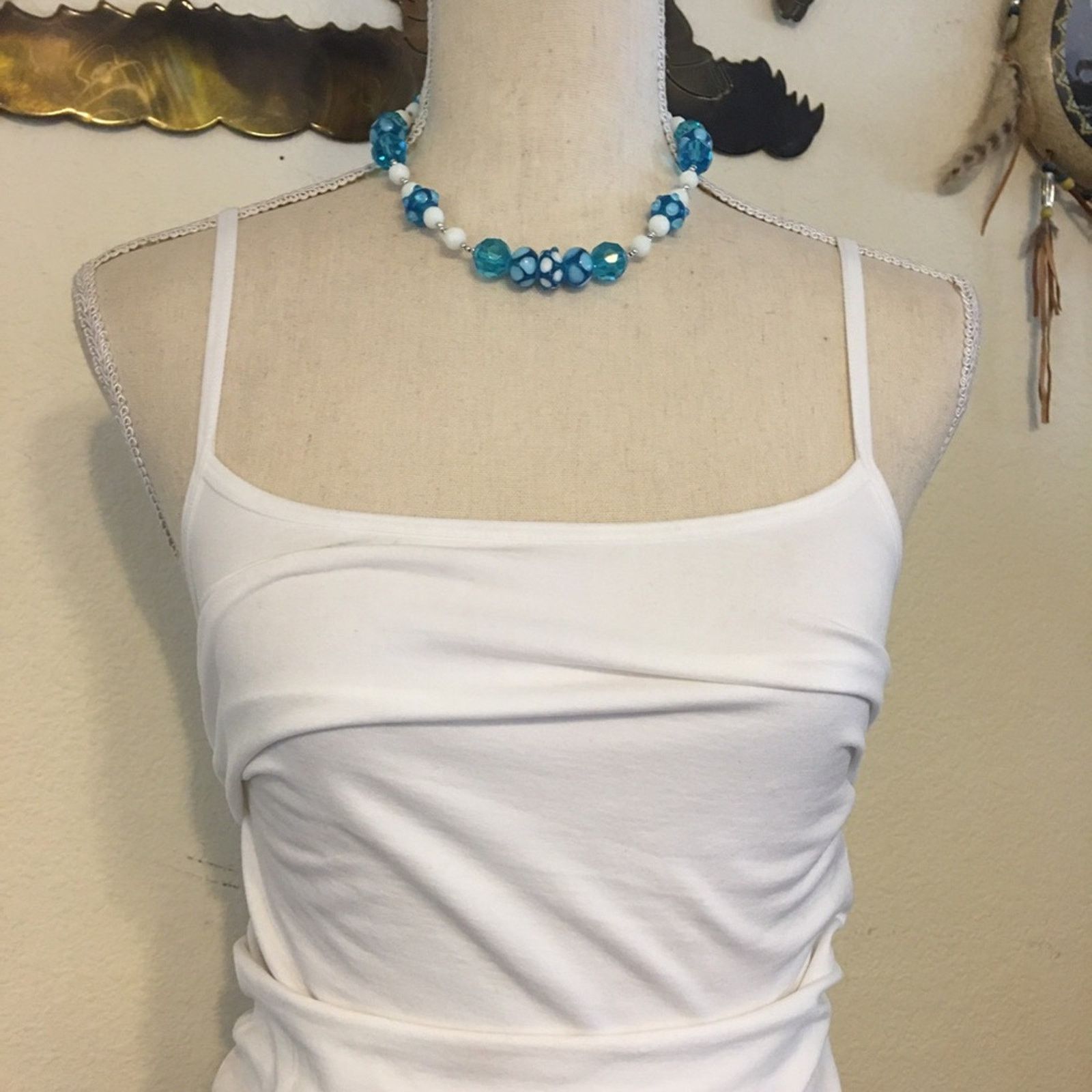 Handmade Blue and white glass bead necklace Size ONE SIZE - 3 Thumbnail