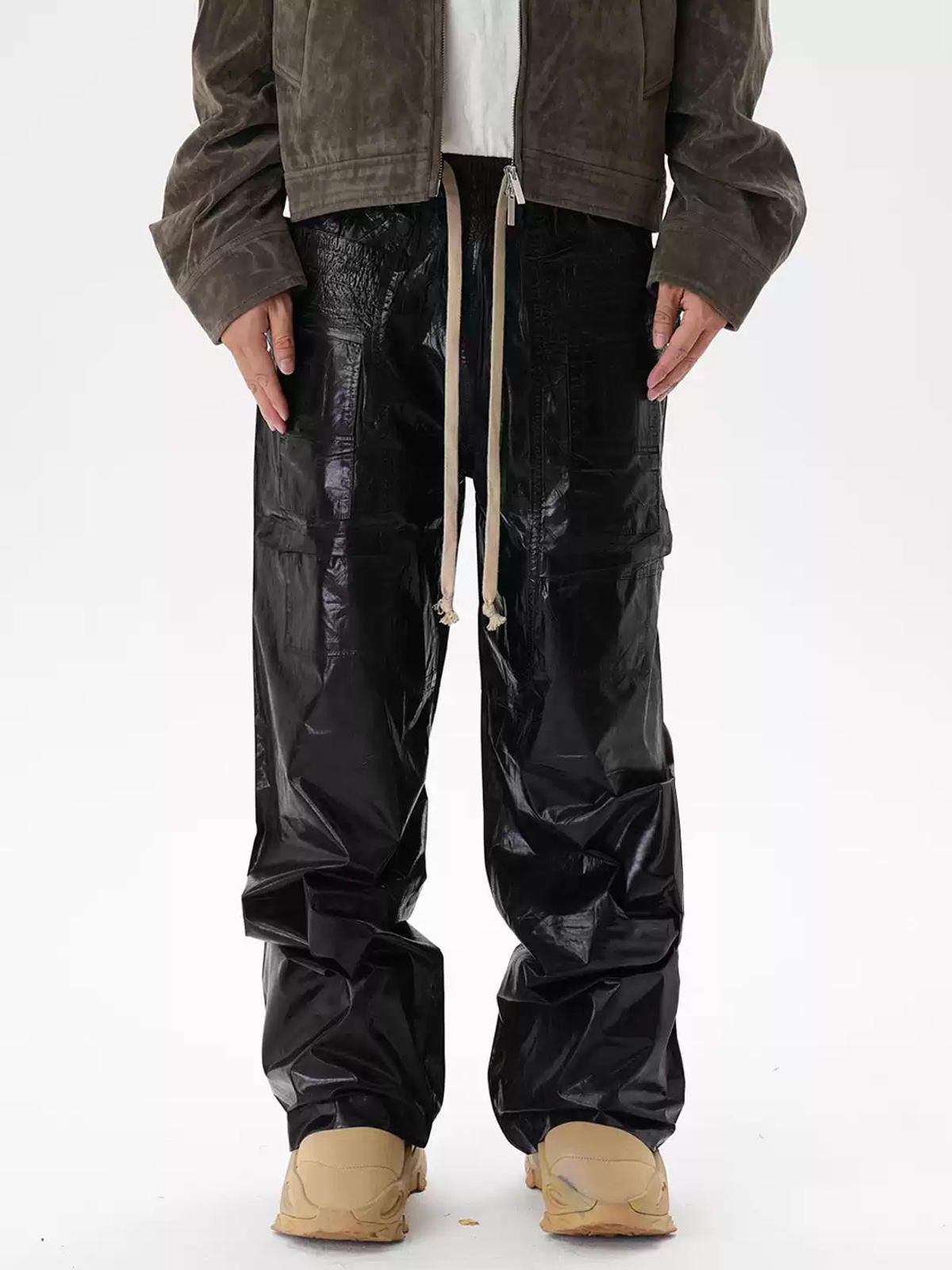 Japanese Brand Black Glossy Leather Multi Pocket Cargo Pants Size US 30 / EU 46 - 5 Thumbnail