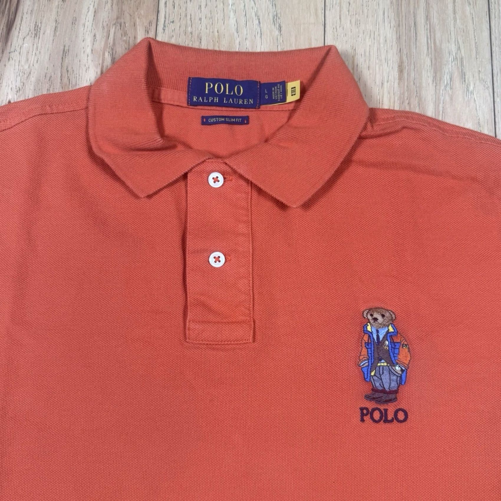 Ralph Lauren Ralph Lauren Polo Shirt Mens Large Orange Short Sleeve Slim Fit Bear Size US L / EU 52-54 / 3 - 3 Thumbnail