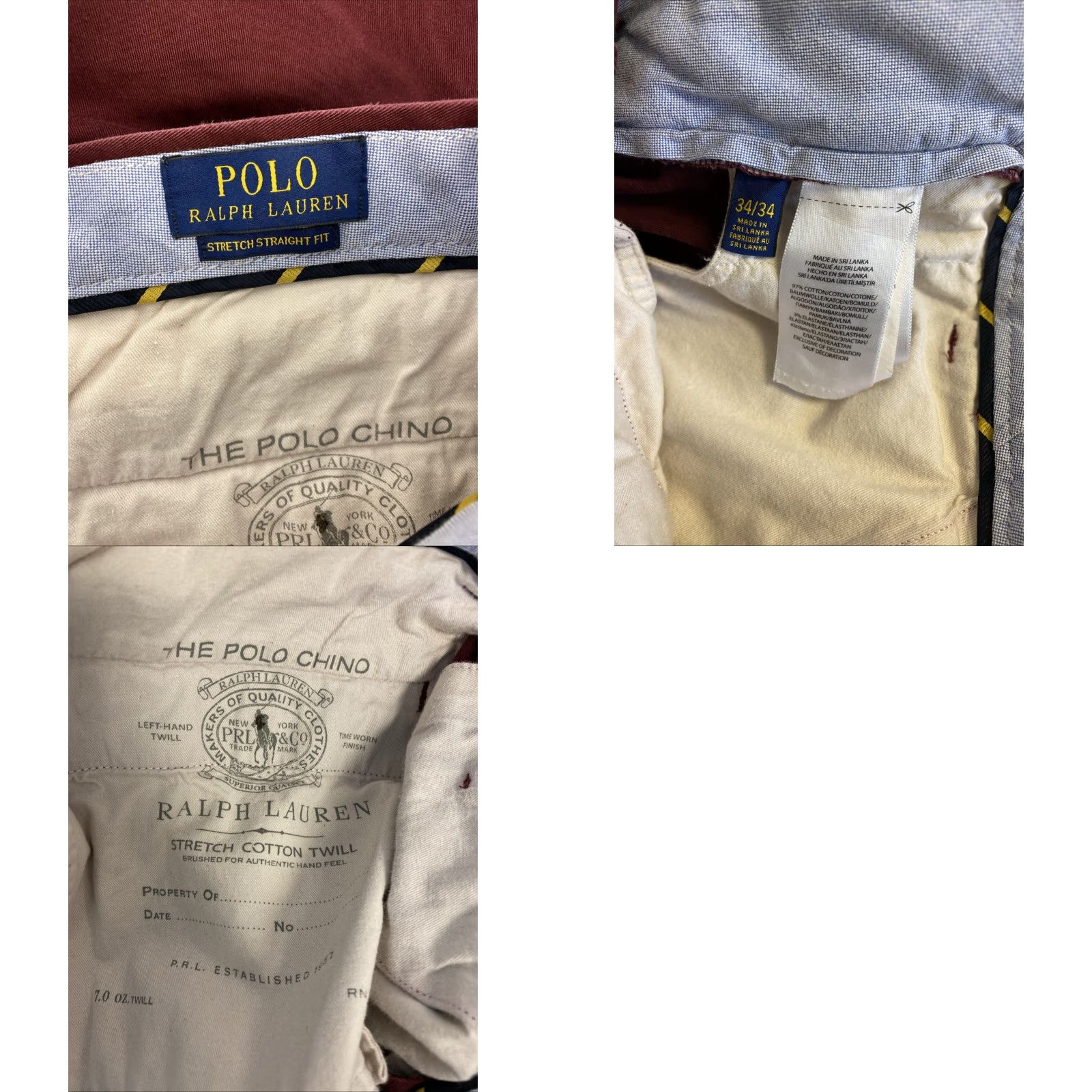 Polo Ralph Lauren Polo Ralph Lauren Chino Trousers Mens 34x34 Burgundy Straight Slim Cotton Canvas Maroon Pockets Graphic Crop Classic Pants Size US XS / EU 42 / 0 - 8 Thumbnail