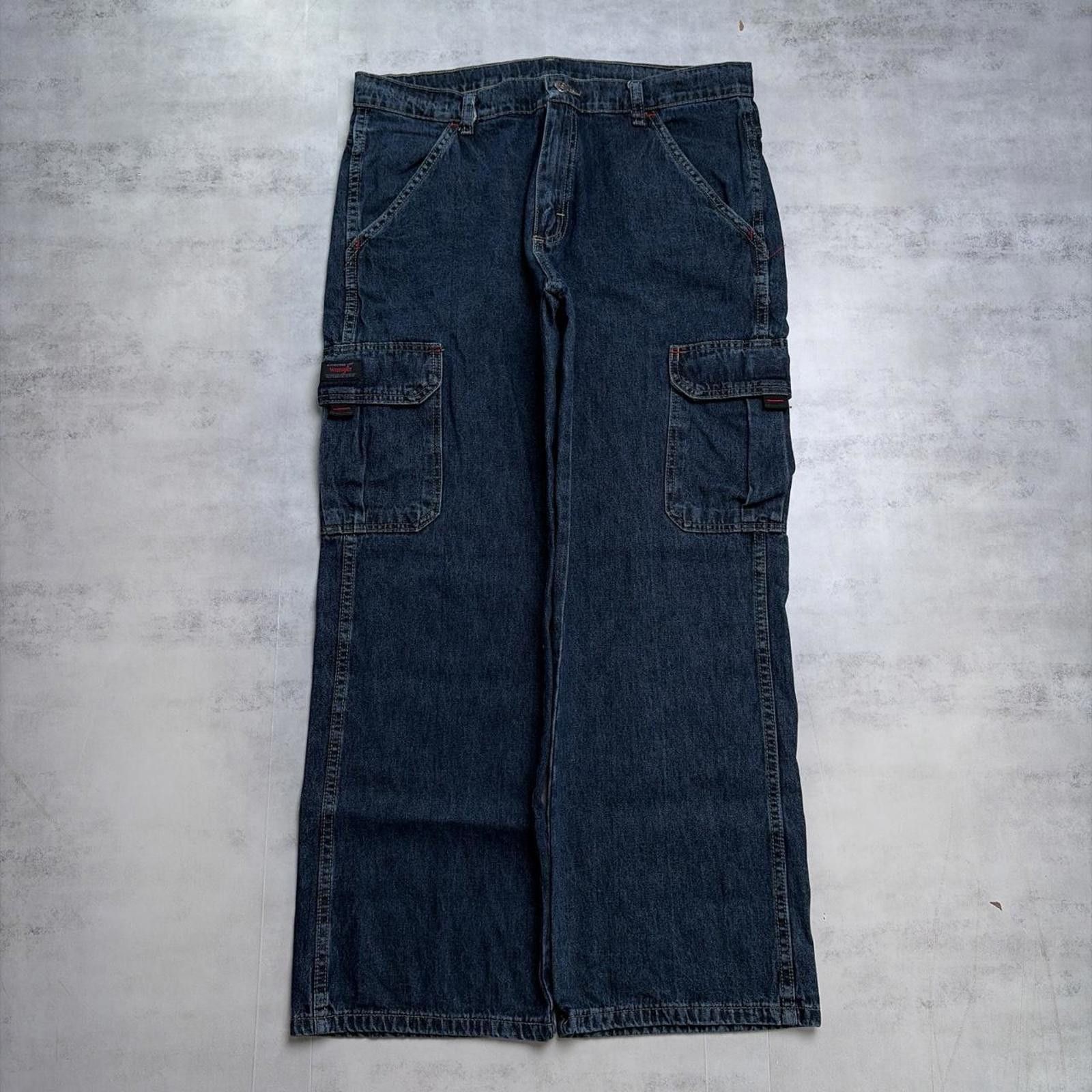 Wrangler Y2K Dark Wash Wrangler Grunge Baggy Skater Cargo Denim Jeans Size 32" / US 10 / IT 46 - 4 Thumbnail